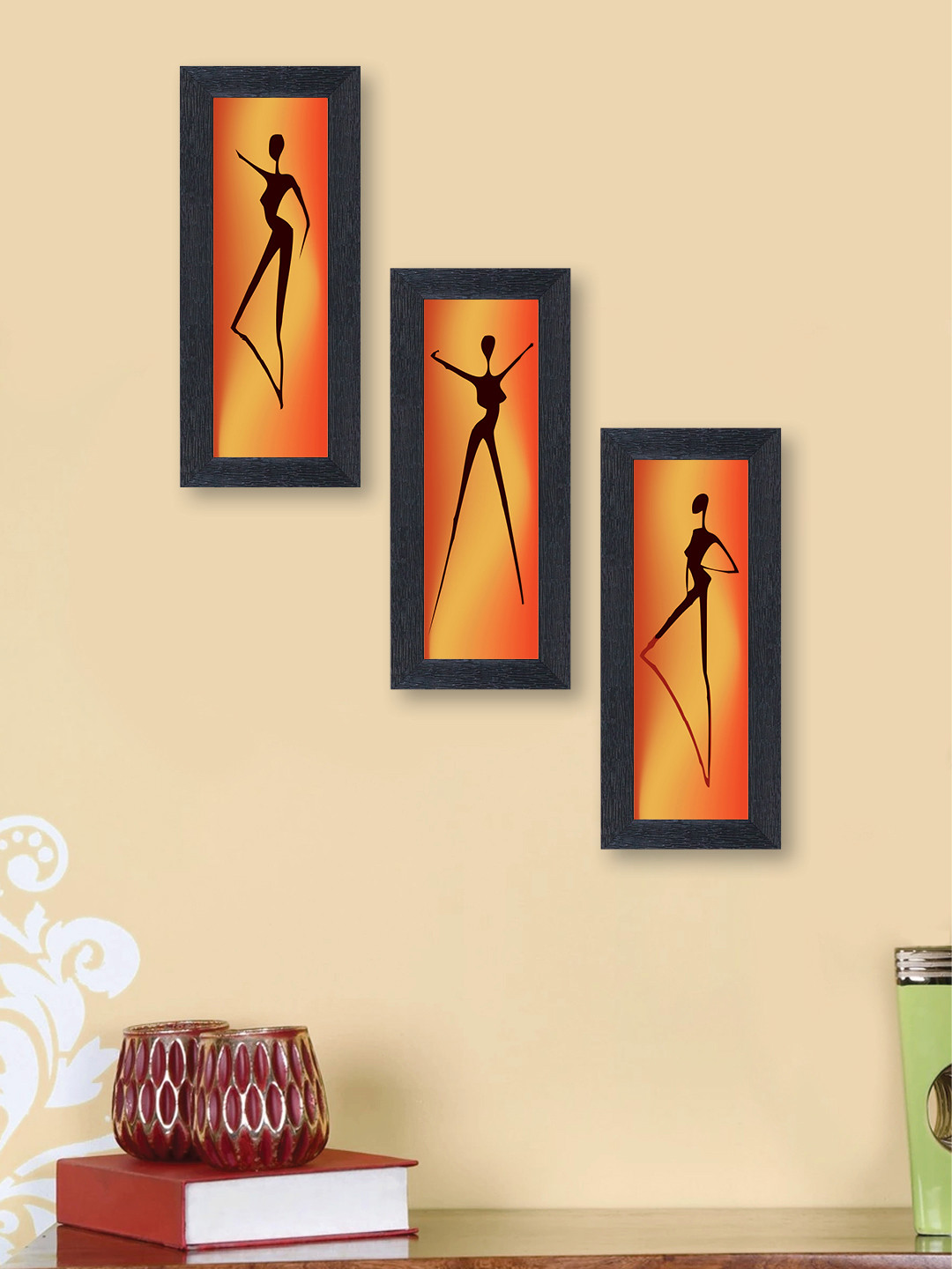 

nest ART Set of 3 Mustard & Brown Abstract Synthetic Wood Wall Art