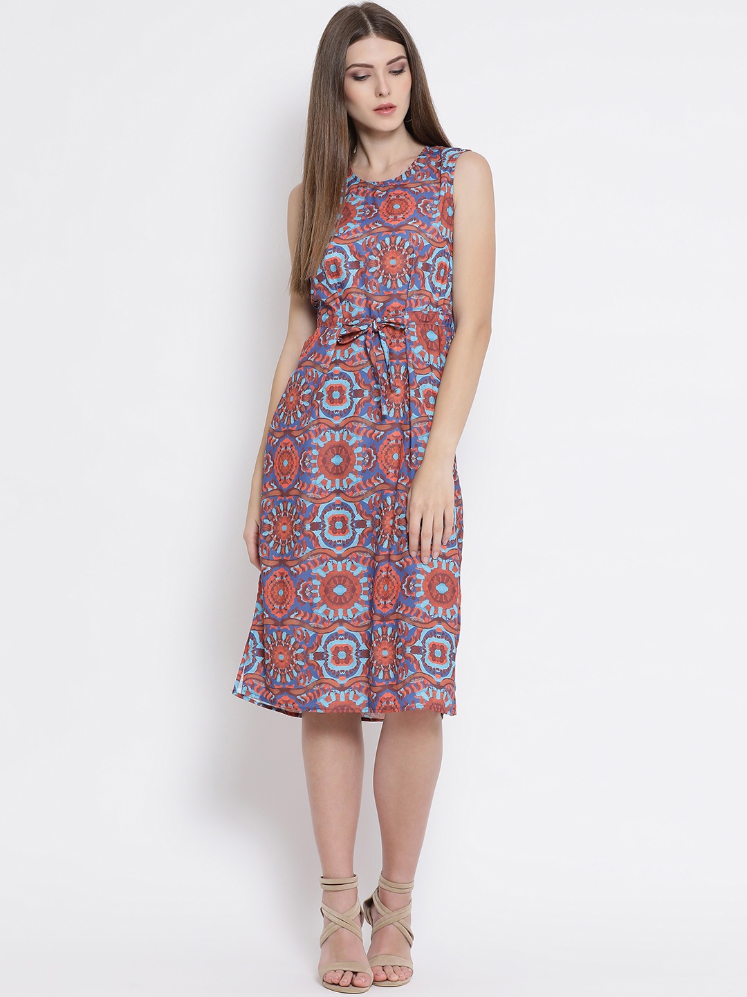 

Oxolloxo Women Multicoloured Printed Fit and Flare Dress, Multi