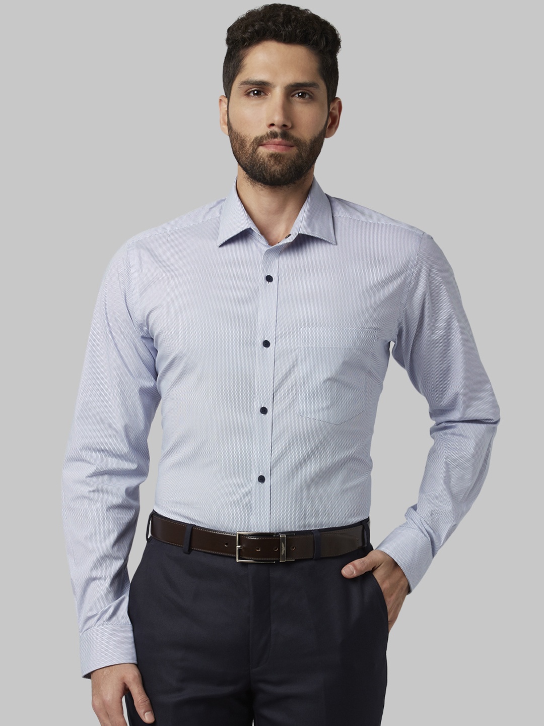 Park Avenue Men Grey Regular Fit Self Design Formal Shirt