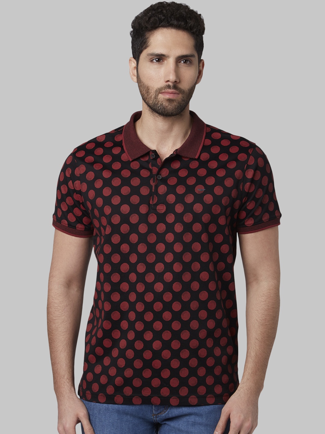 Park Avenue Men Black Printed Polo Collar T-shirt