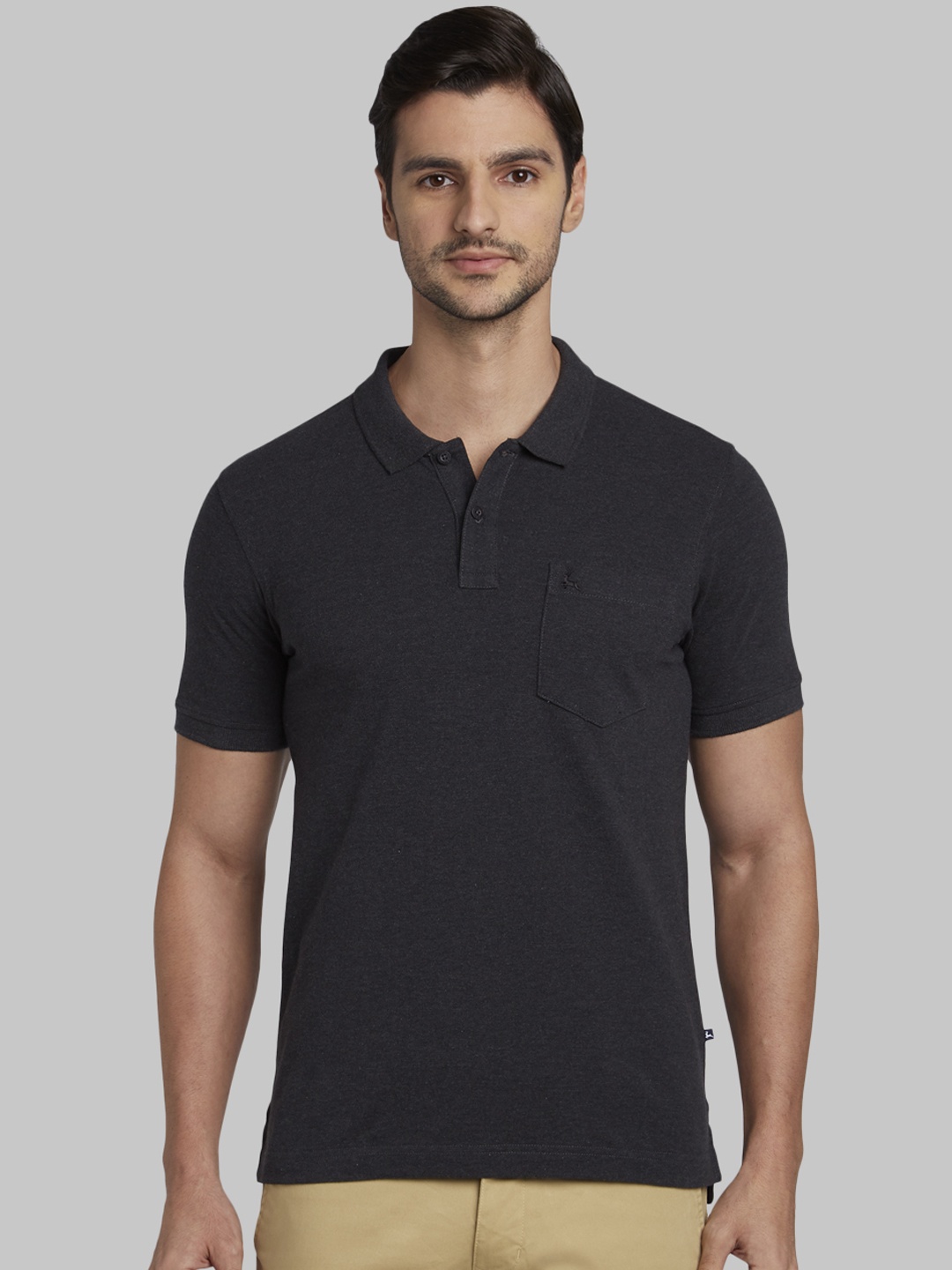 

Parx Men Black Solid Polo Collar T-shirt