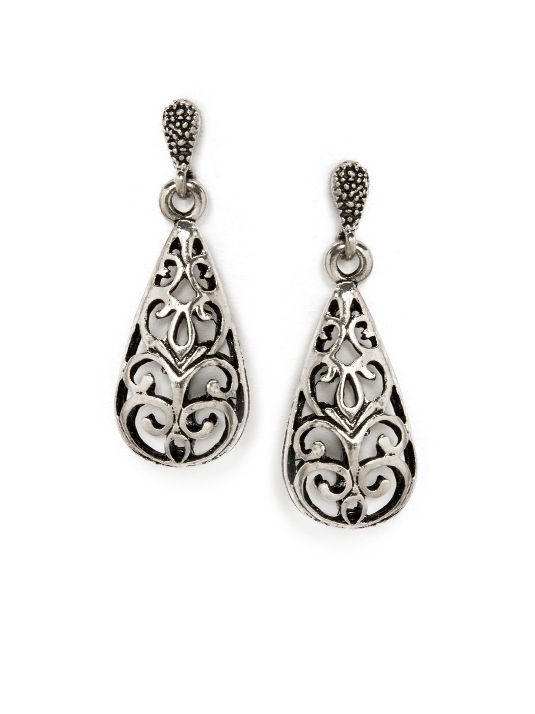 

Rubans Silver-Toned Handcrafted Teardrop Shaped Drop Earrings