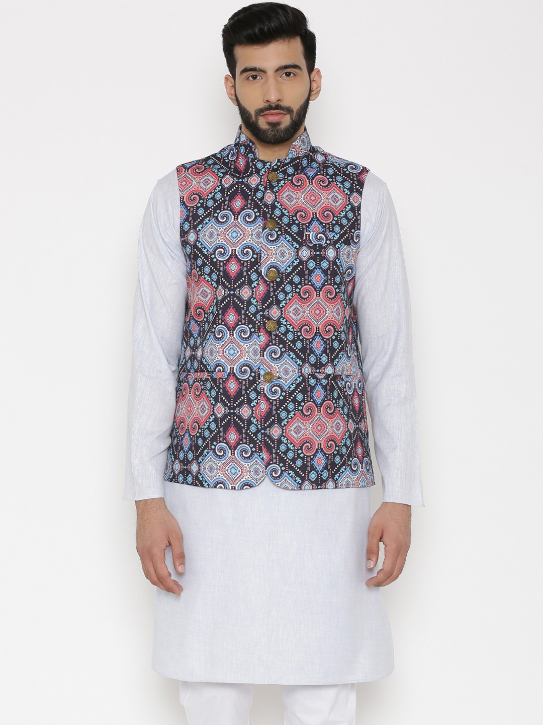 

Wintage Men Multicoloured Printed Woven Nehru Jacket, Multi