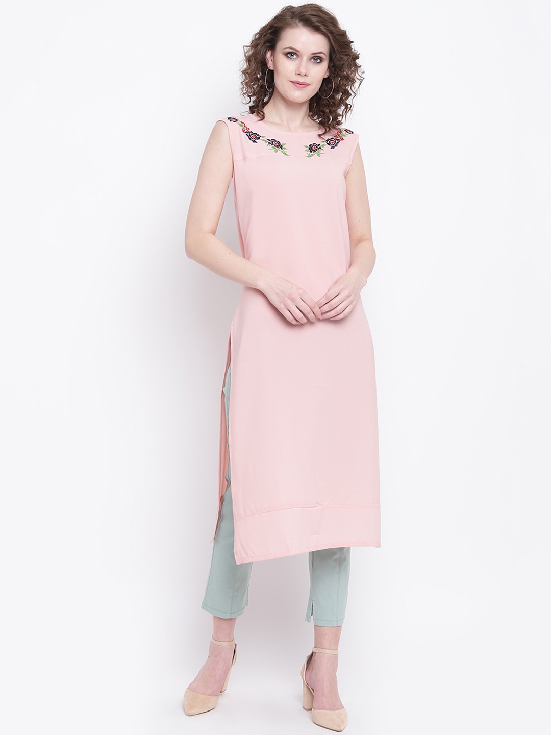 

Napra Women Peach-Coloured Embroidered Straight Kurta