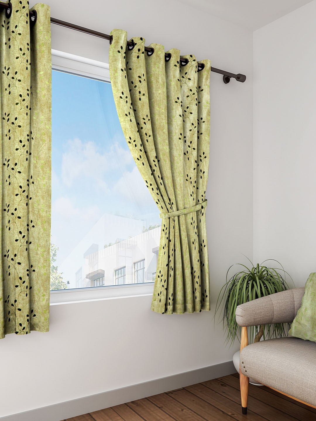 

Cortina Set of 2 Window Sheer Printed Curtains, Green