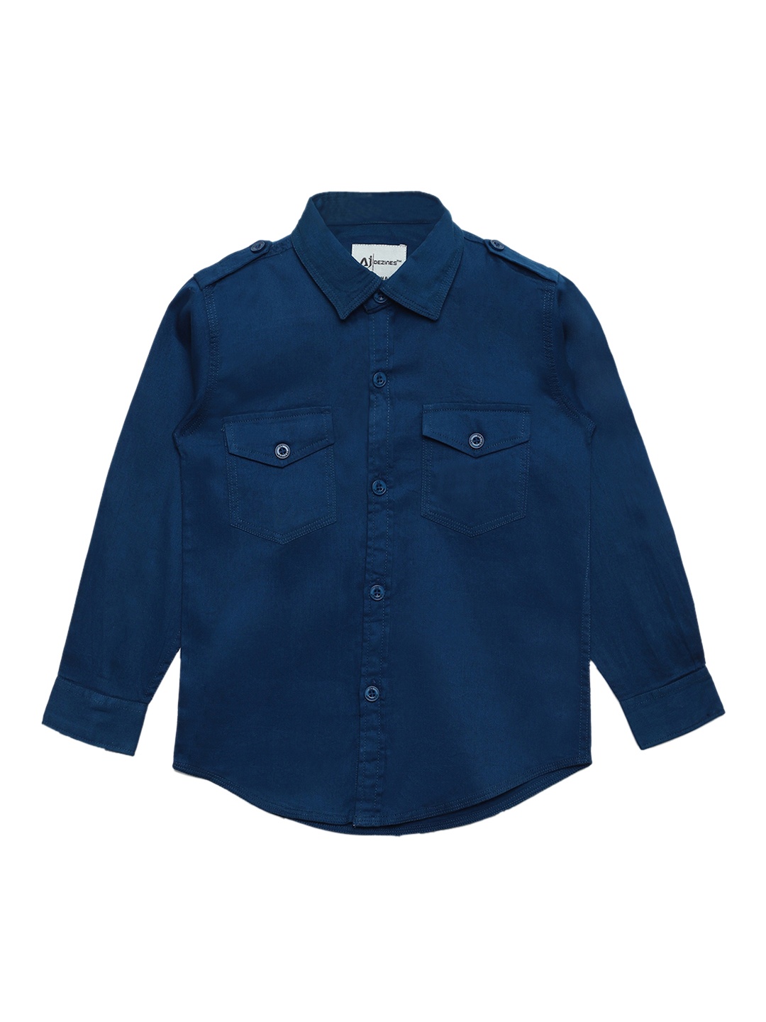 Aj DEZInES Boys Navy Blue Regular Fit Solid Casual Shirt