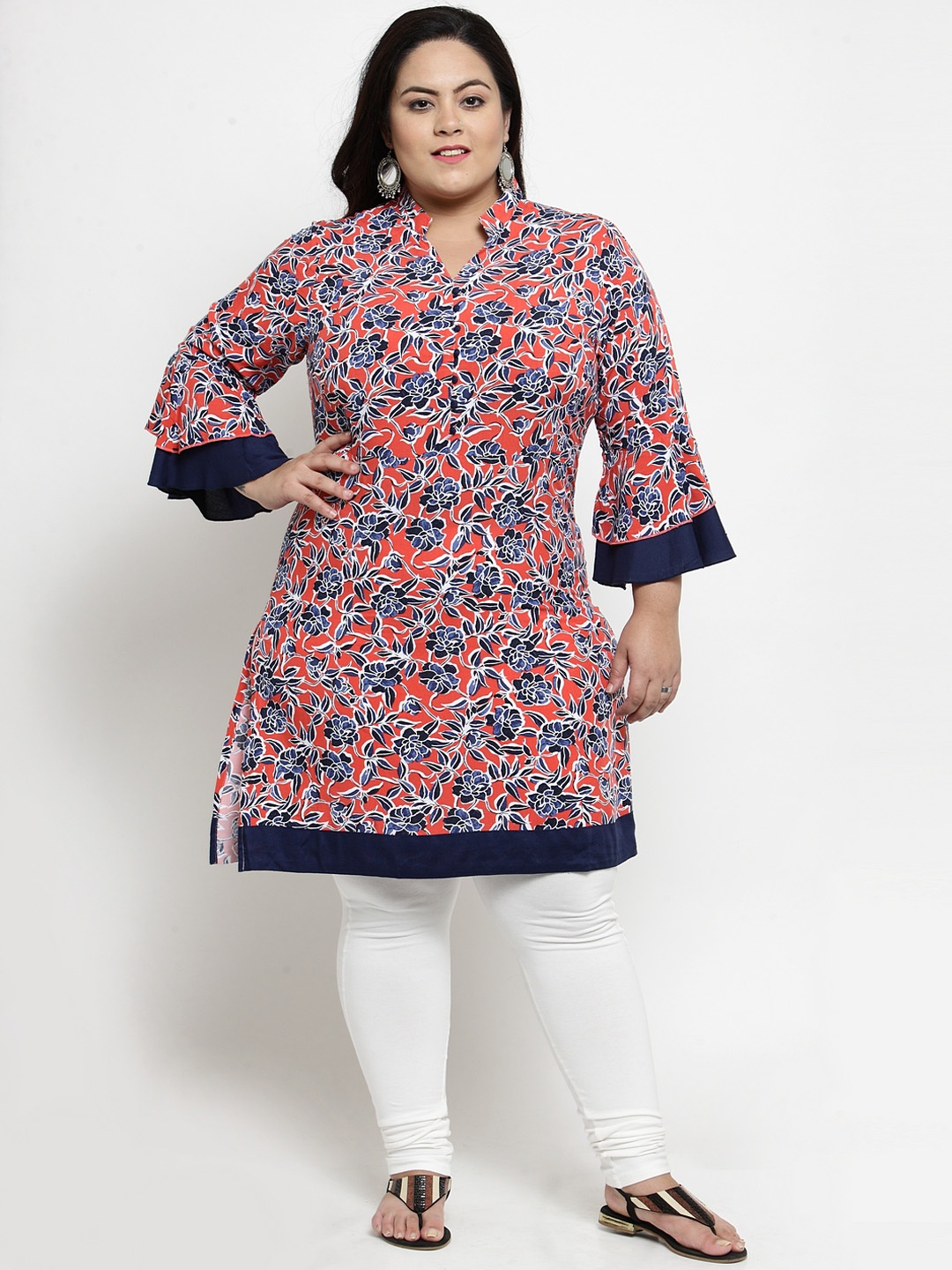 

plusS Women Orange Printed Tunic
