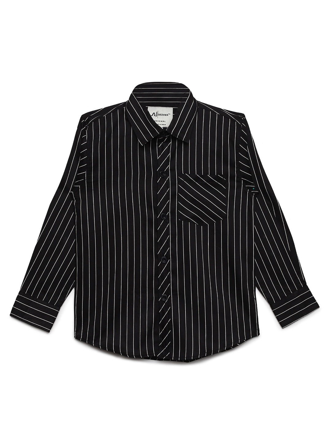 

Aj DEZInES Boys Black & White Regular Fit Striped Casual Shirt