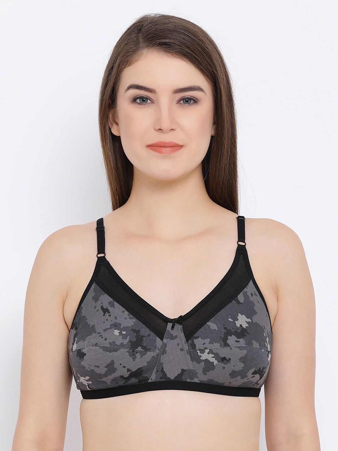 Clovia Cotton Non-Padded Non-Wired Printed Bra, Grey