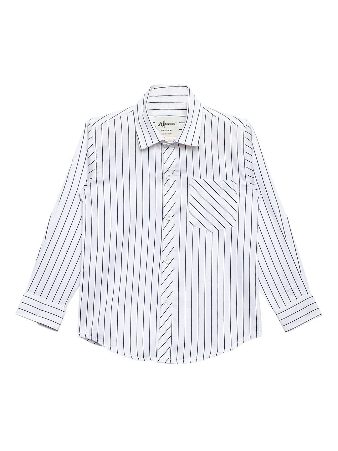

Aj DEZInES Boys White & Navy Blue Regular Fit Striped Casual Shirt