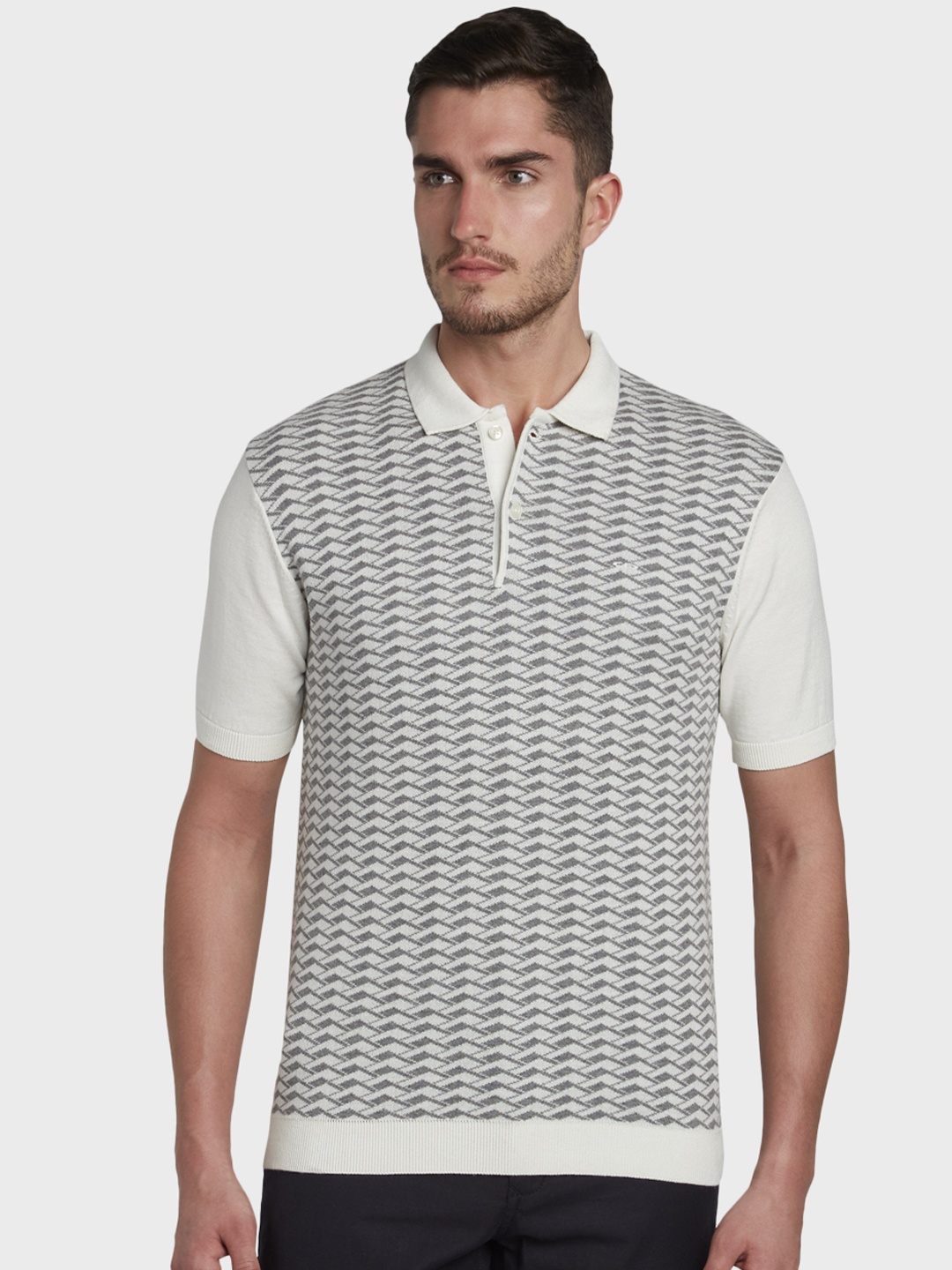 

ColorPlus Men Off-White Printed Polo Collar T-shirt