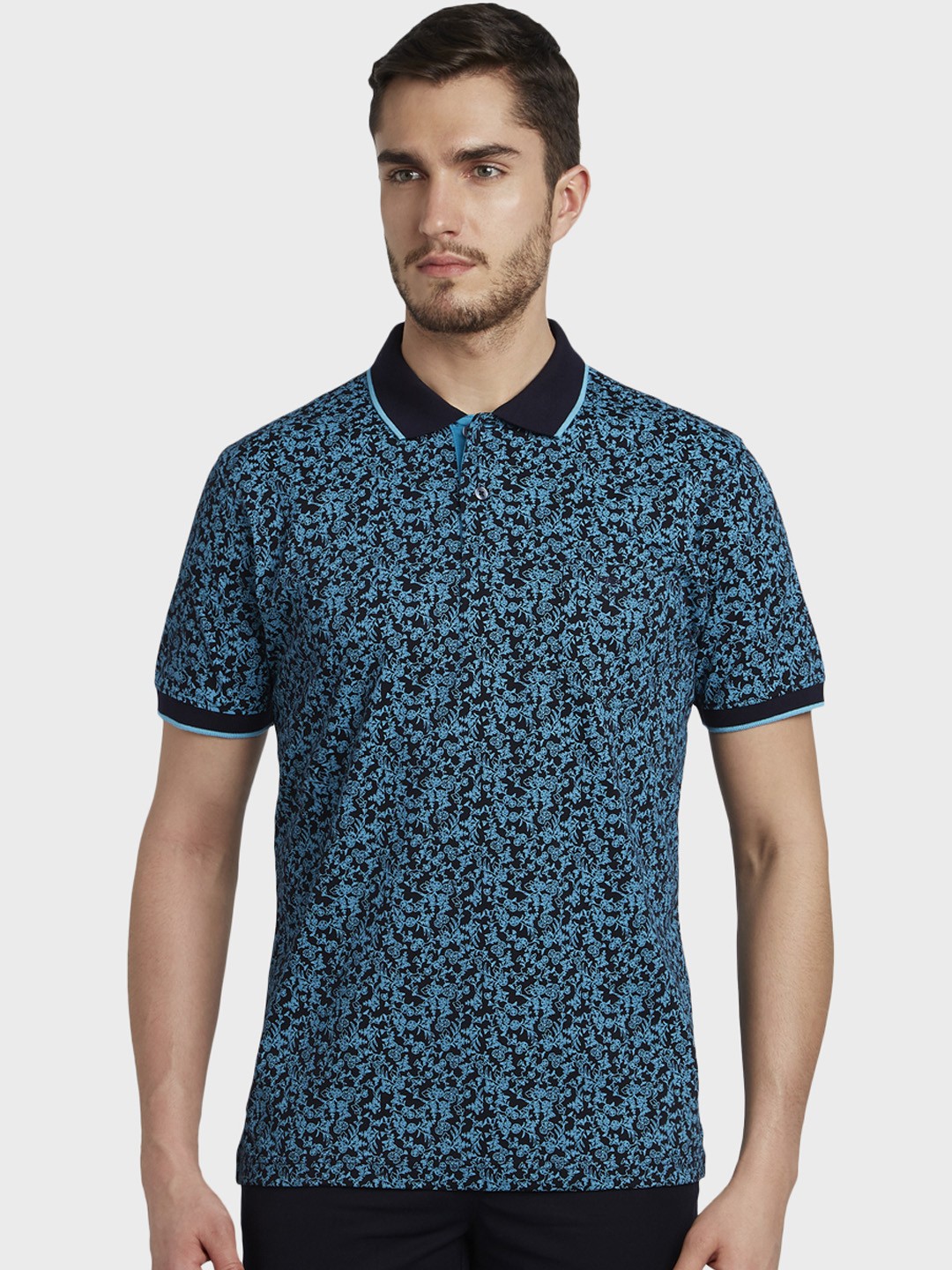

ColorPlus Men Blue Floral Printed Polo Collar T-shirt