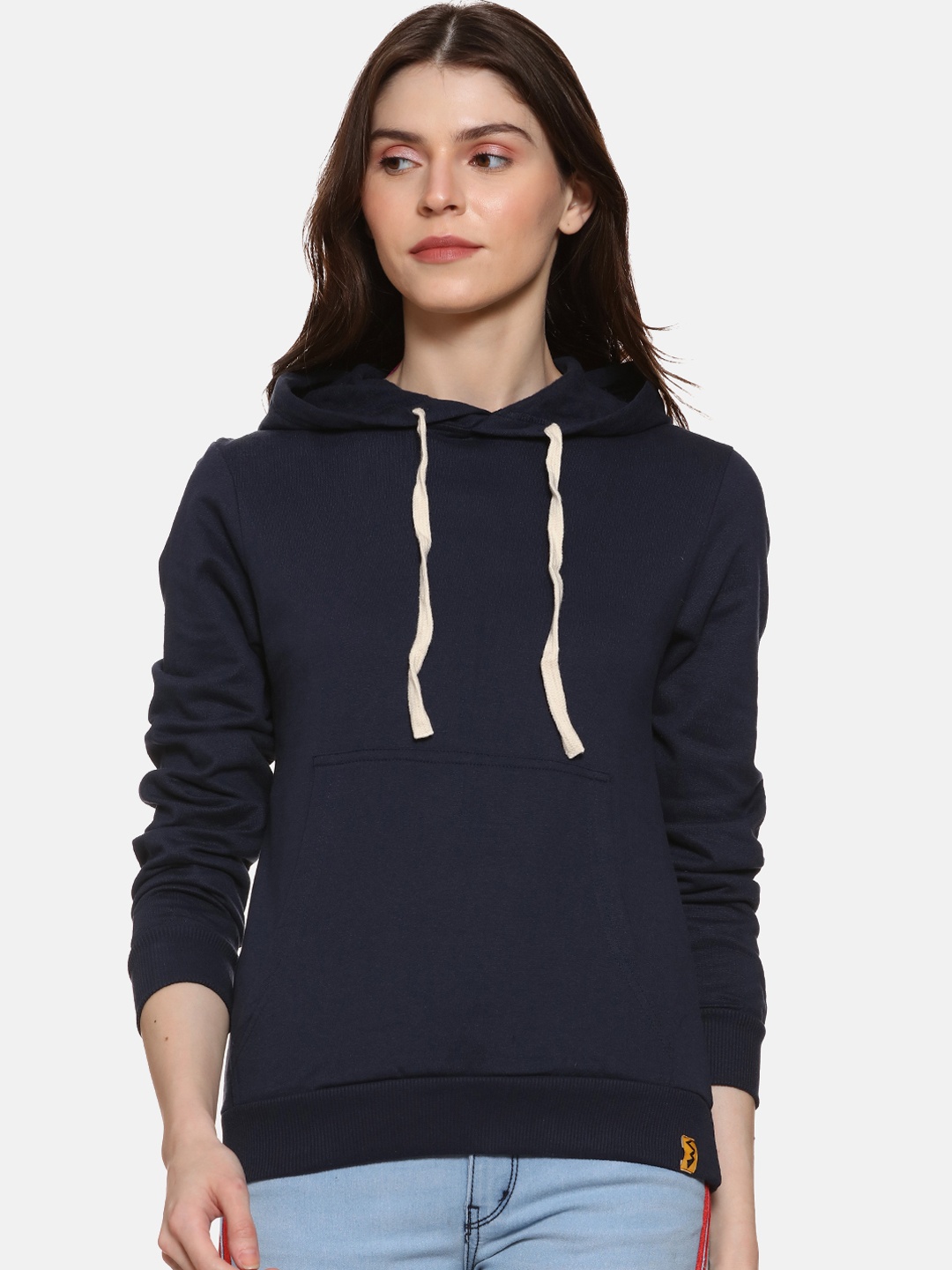 

Campus Sutra Women Blue Solid Hooded Sweatshirt