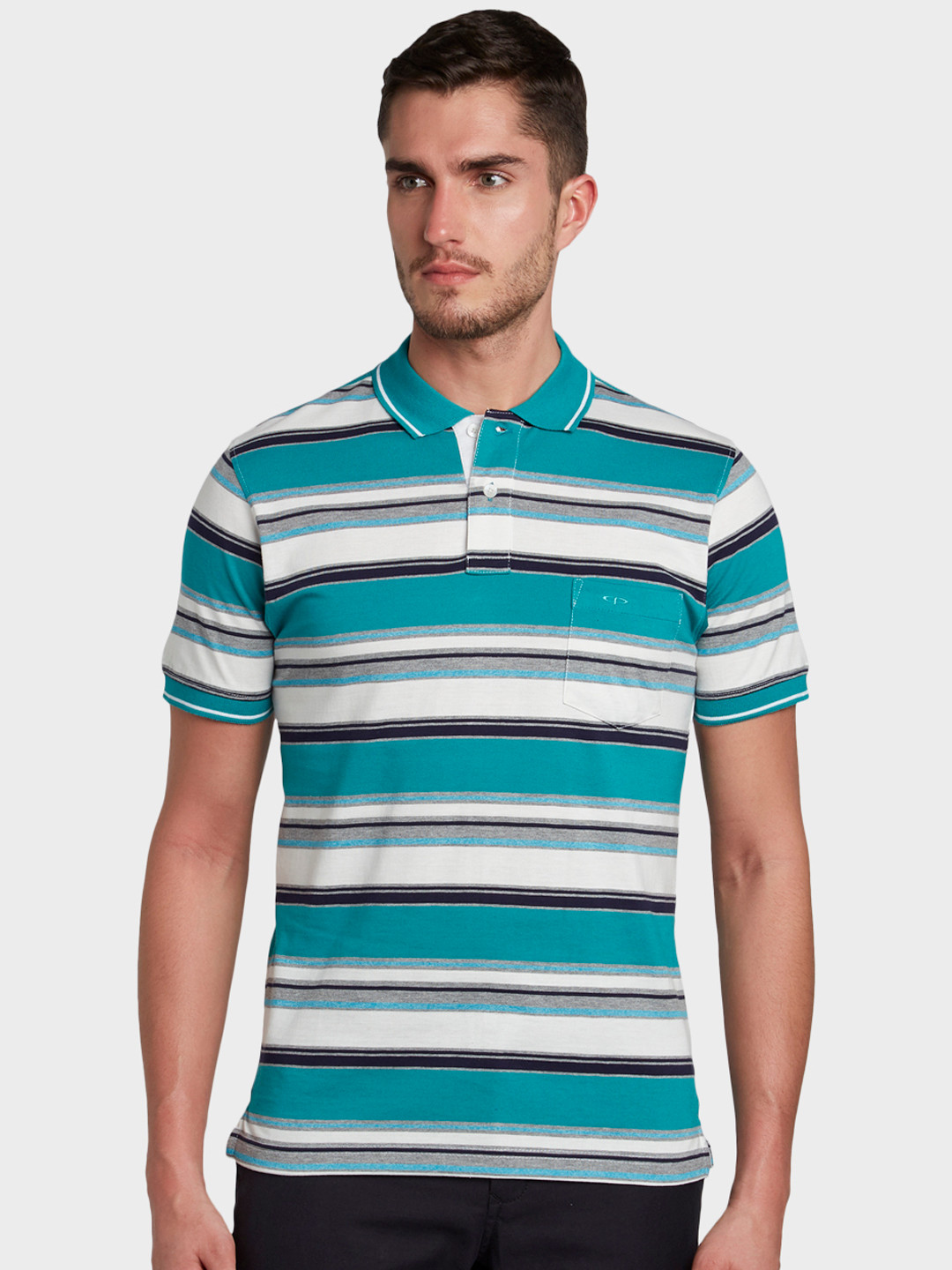 

ColorPlus Men Green Striped Polo Collar T-shirt