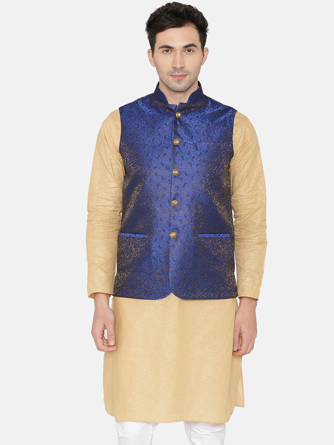 

Wintage Men Blue Woven Design Nehru Jacket