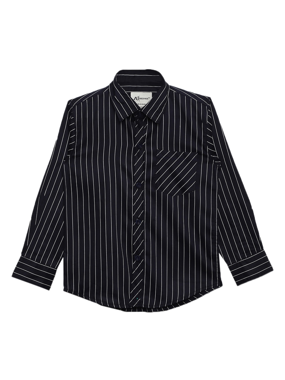 

Aj DEZInES Boys Navy Blue & White Regular Fit Striped Casual Shirt