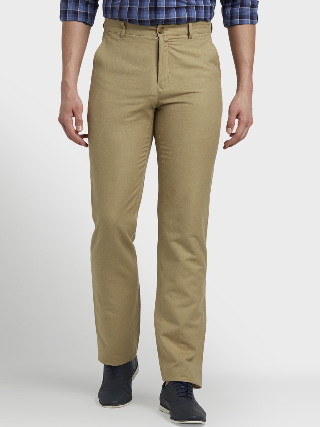 ColorPlus Men Khaki Tapered Fit Solid Regular Trousers