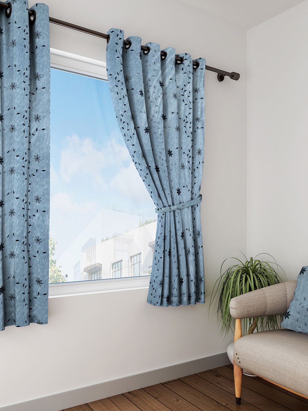 

Cortina Set of 2 Window Sheer Printed Curtains, Blue