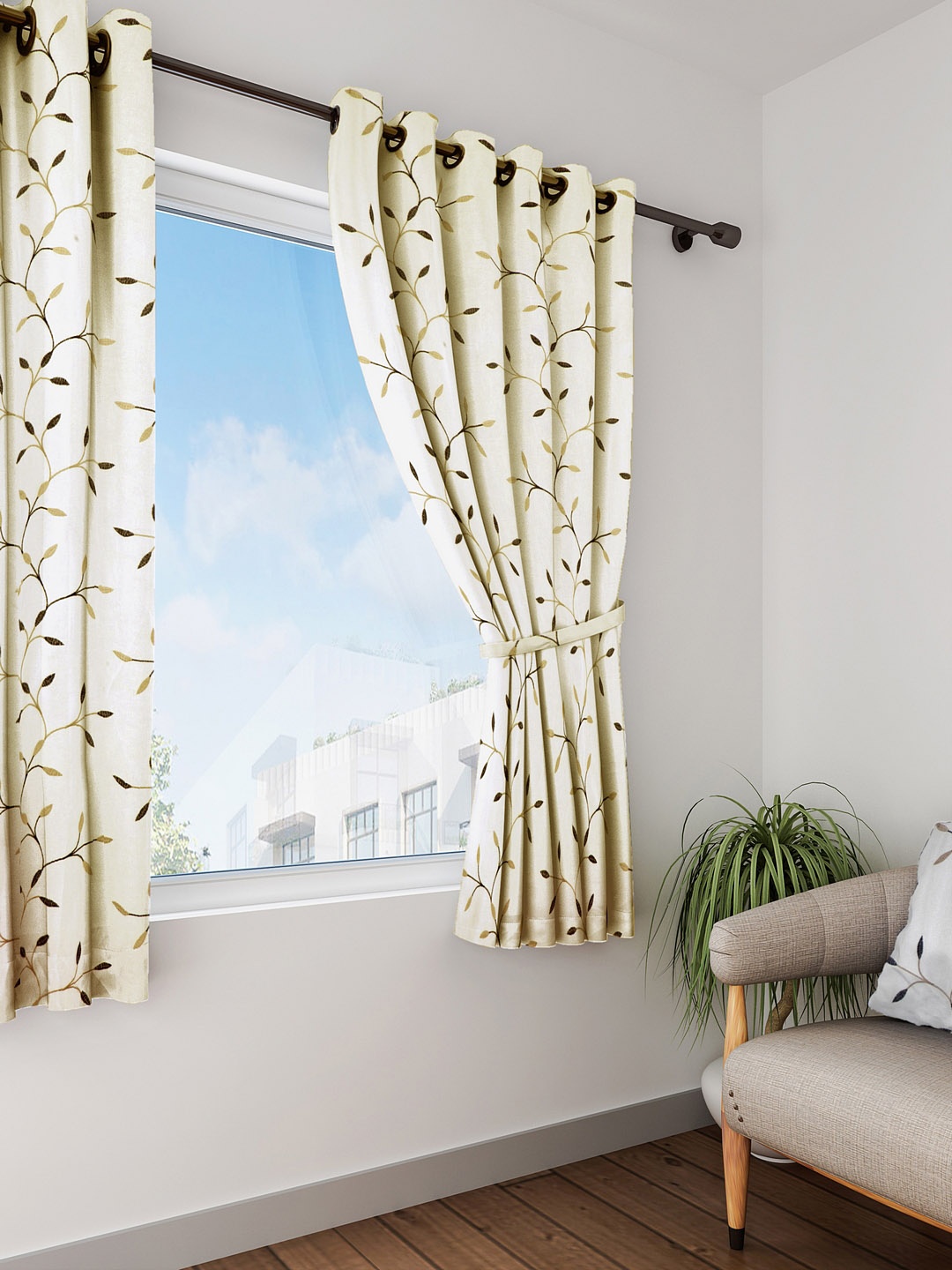 

Cortina Set of 2 Window Sheer Printed Curtains, Cream