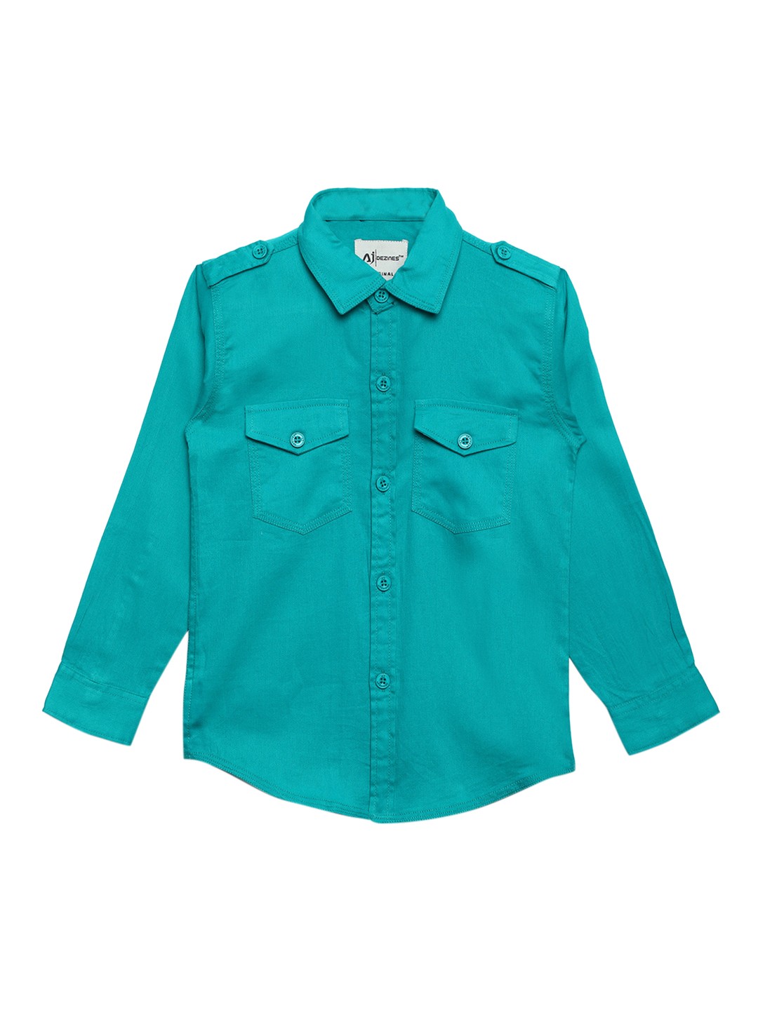 

Aj DEZInES Boys Teal Green Regular Fit Solid Casual Shirt