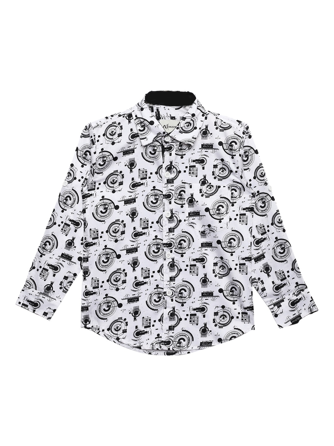 

Aj DEZInES Boys White & Black Regular Fit Printed Casual Shirt