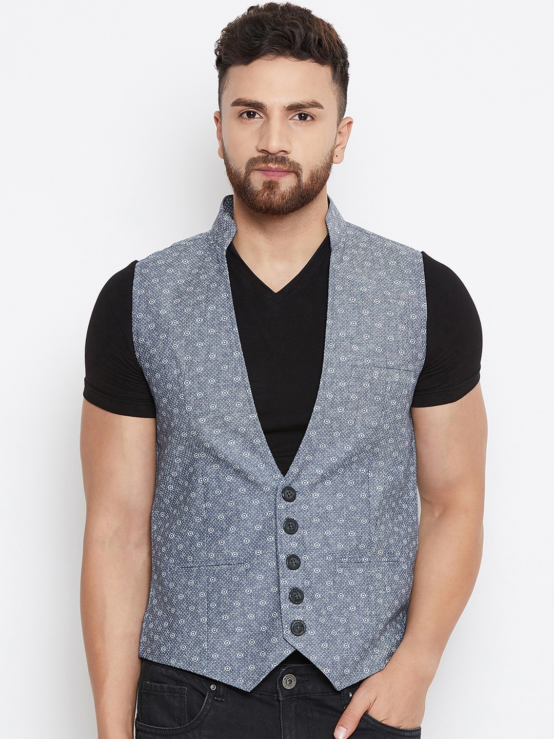 

even Men Grey Printed Woven Waistcoat