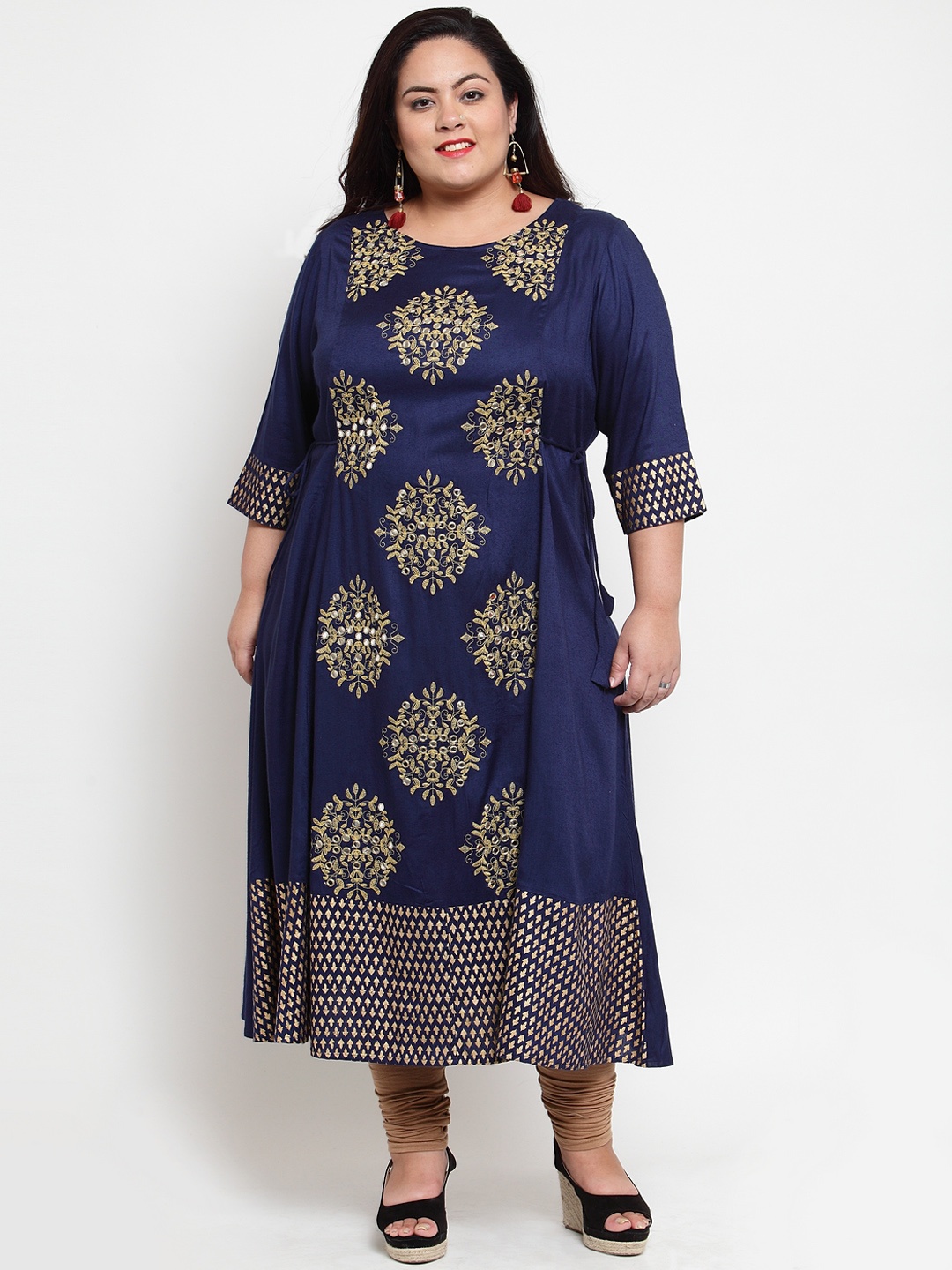 

plusS Women Navy Blue Embroidered A-Line Kurta