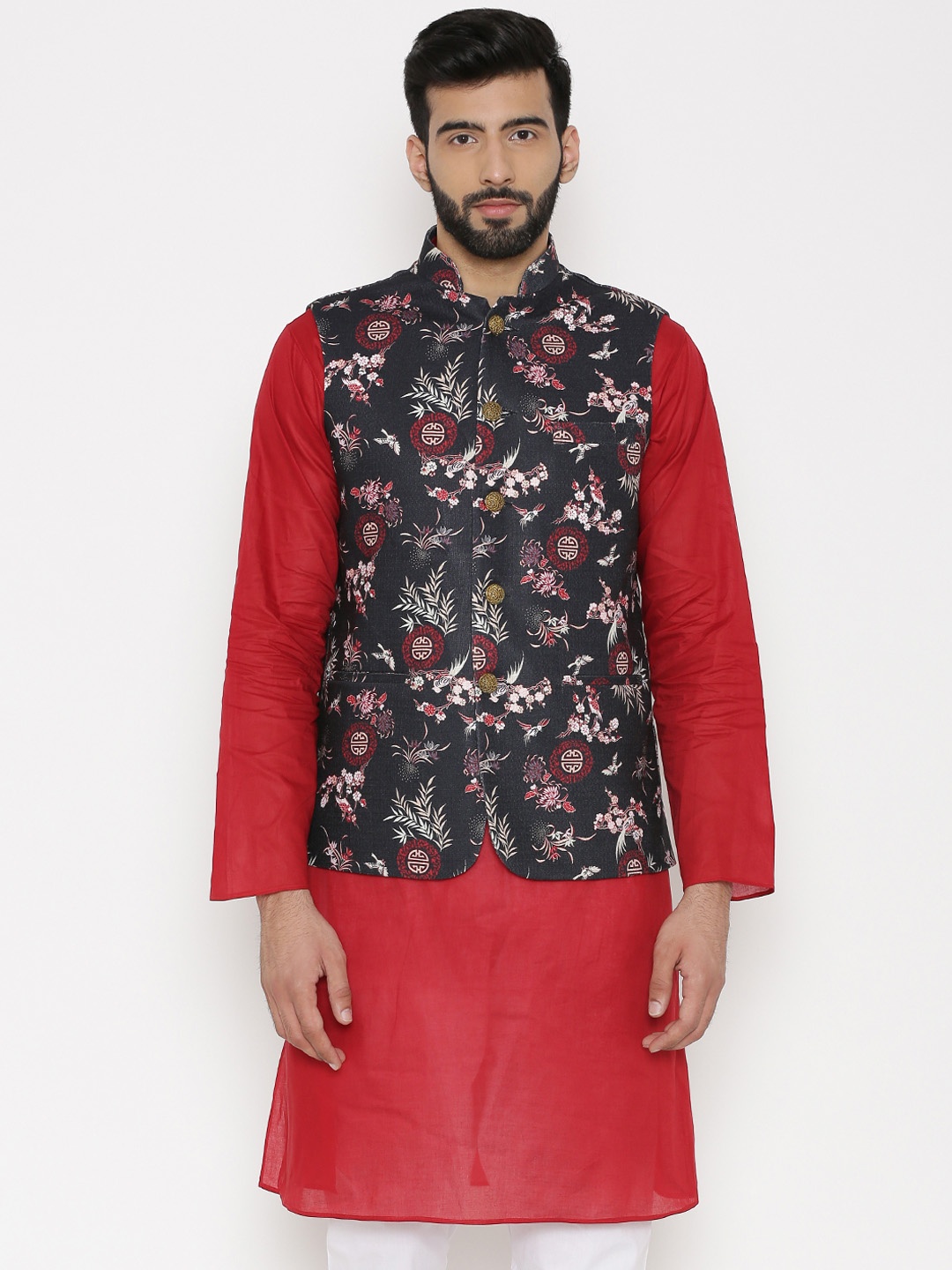 

Wintage Men Black Printed Woven Nehru Jacket
