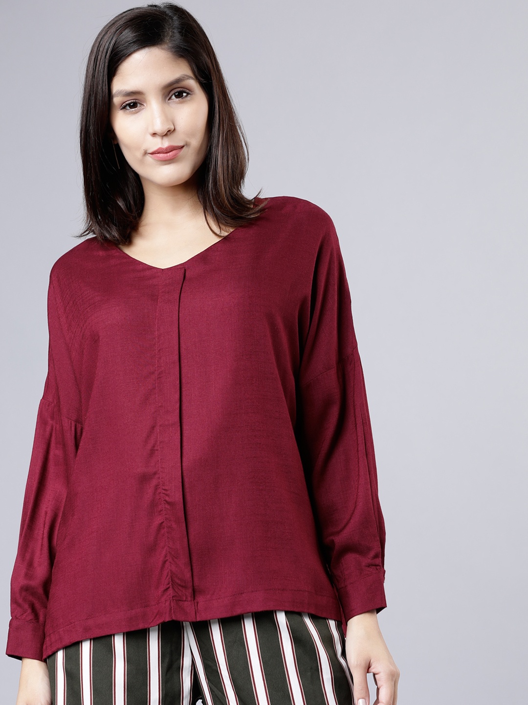 

Tokyo Talkies Women Maroon Solid Shirt Style Top