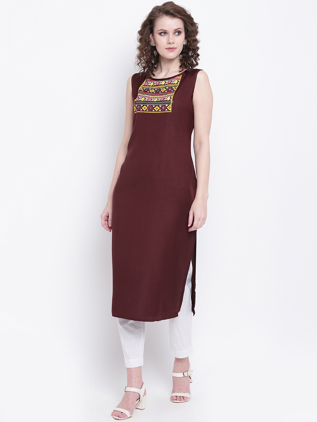

Napra Women Coffee Brown Yoke Design Straight Kurta