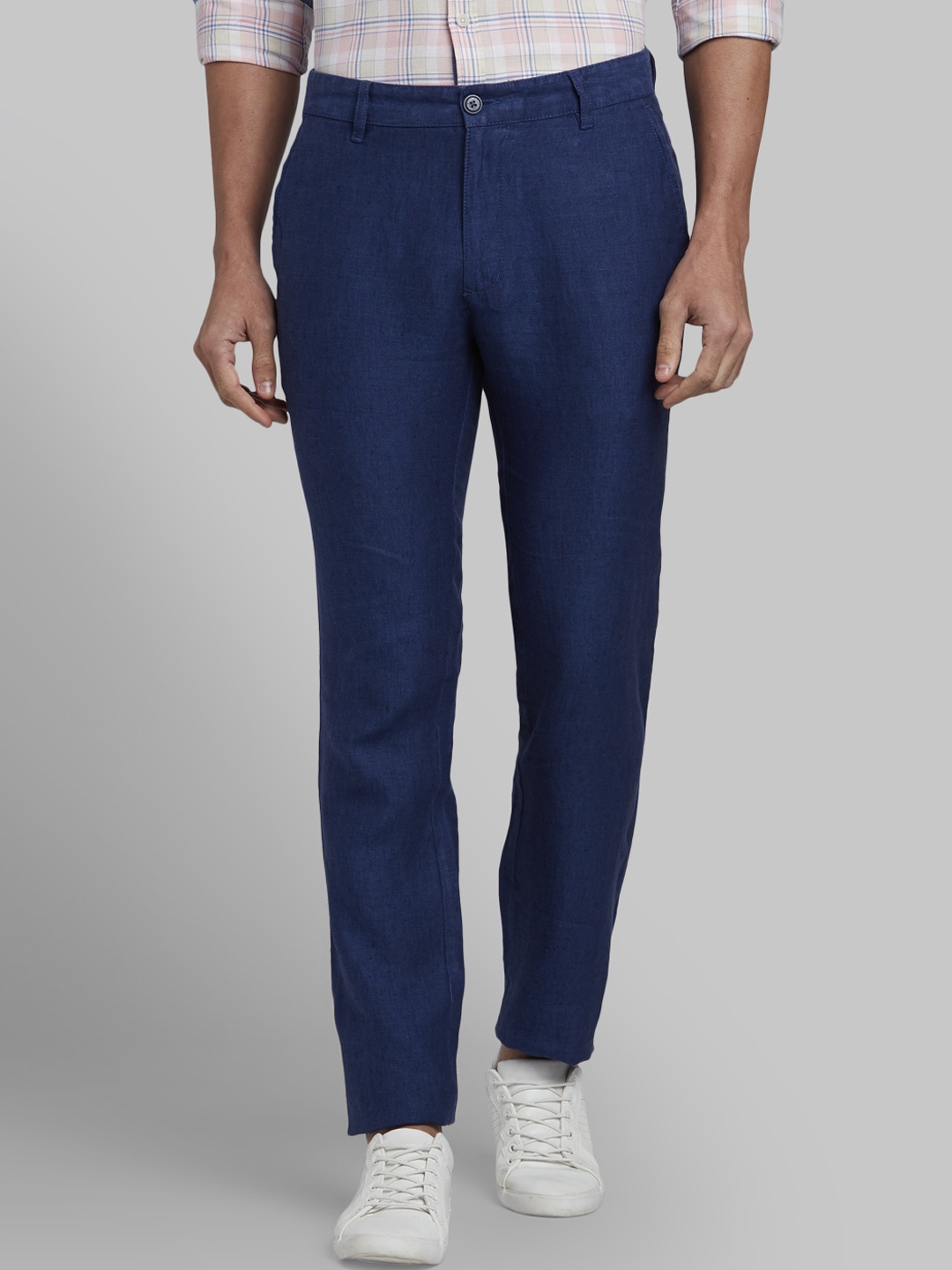 Parx Men Blue Tapered Fit Solid Regular Trousers