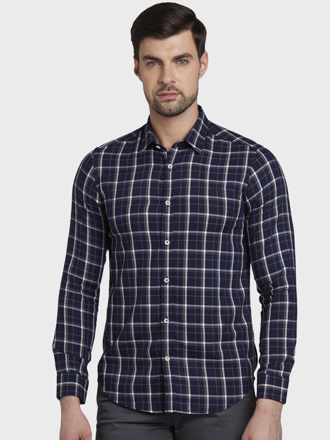 

ColorPlus Men Blue & White Slim Fit Checked Casual Shirt