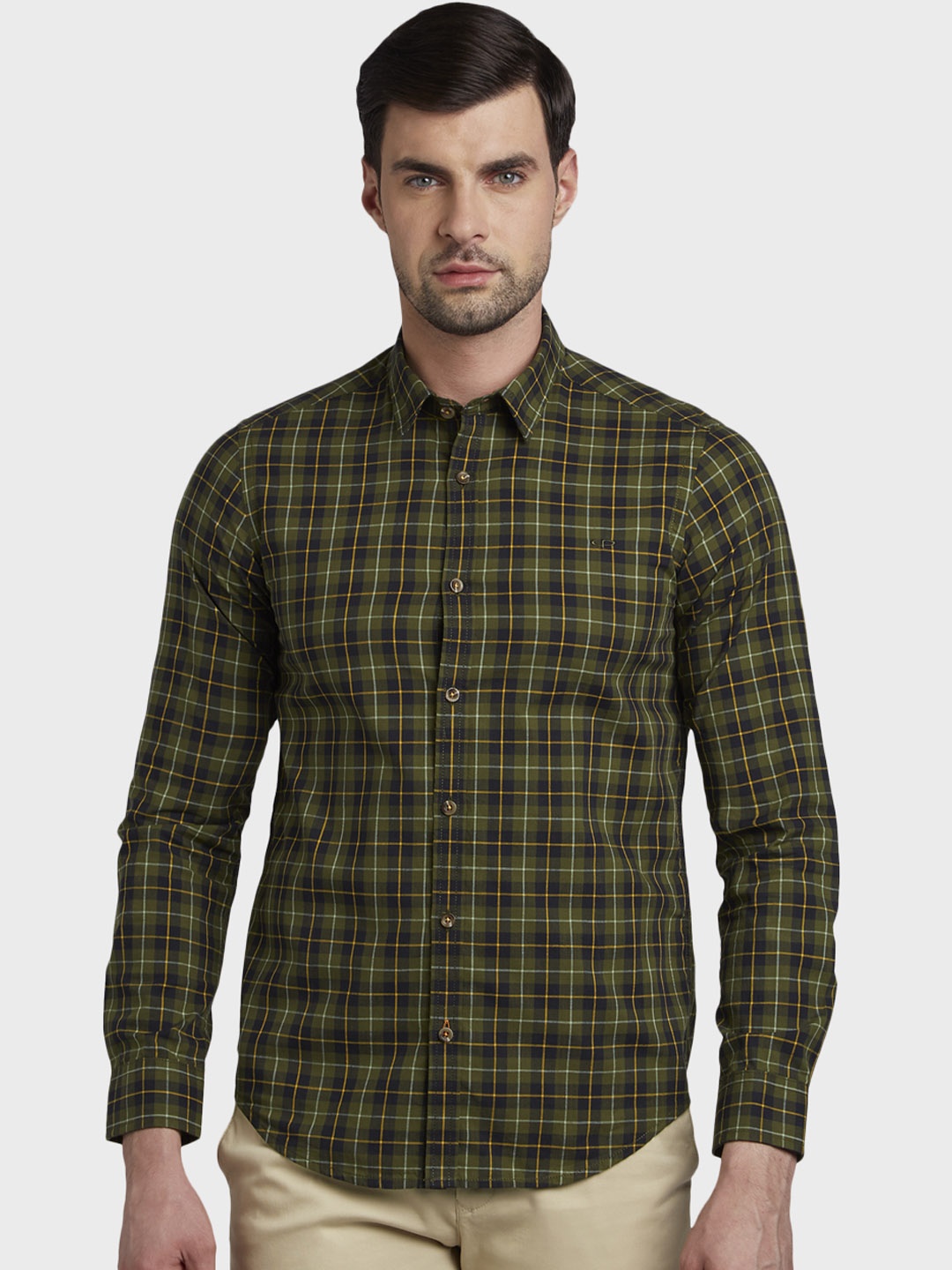 

ColorPlus Men Green & Blue Slim Fit Checked Casual Shirt