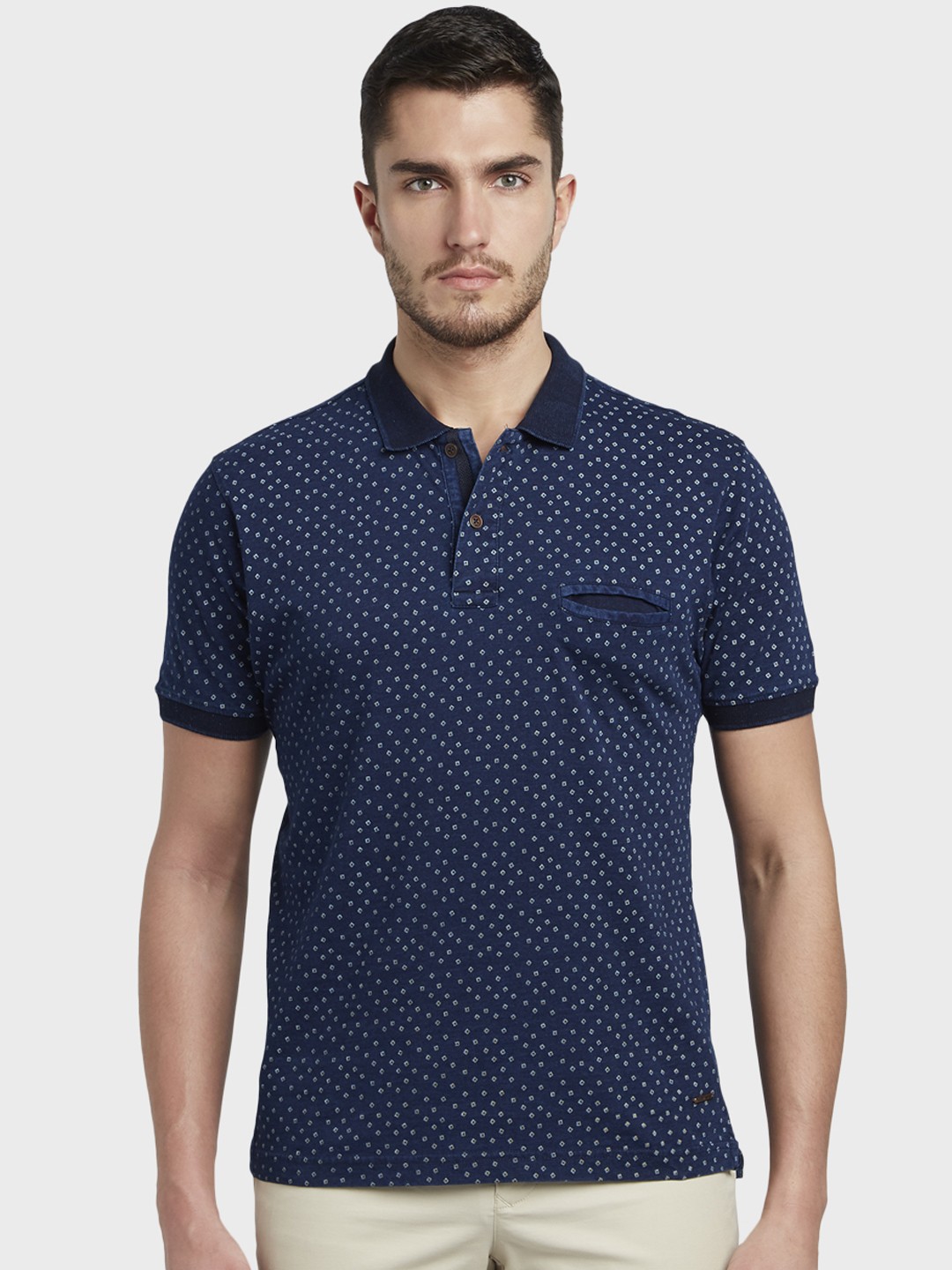 

ColorPlus Men Blue Printed Polo Collar T-shirt
