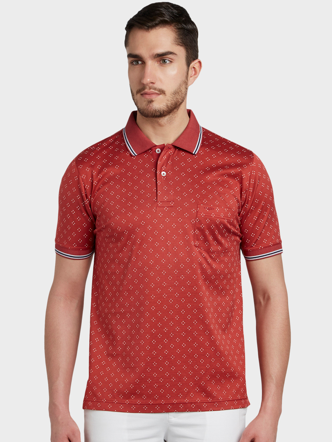 

ColorPlus Men Rust Red & White Printed Polo Collar T-shirt