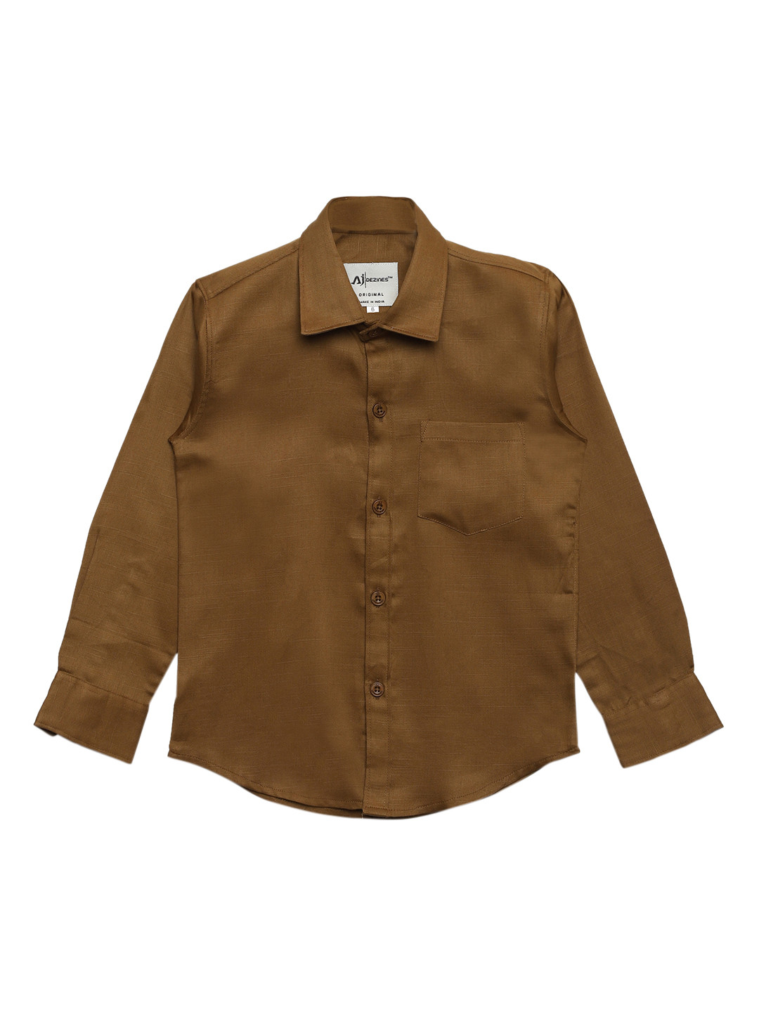 

Aj DEZInES Boys Brown Regular Fit Solid Casual Shirt