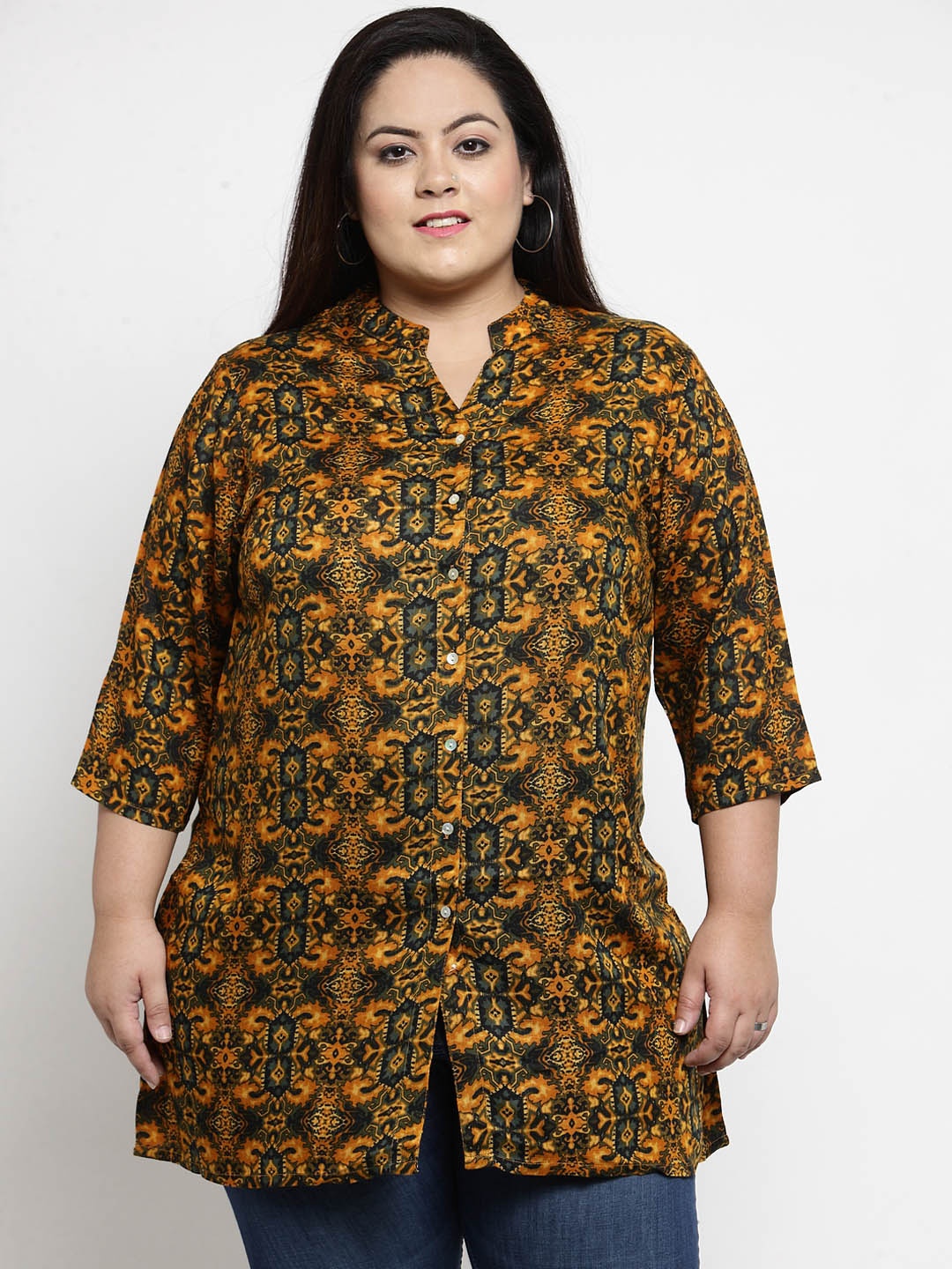 

plusS Women Mustard Printed Tunic, Yellow