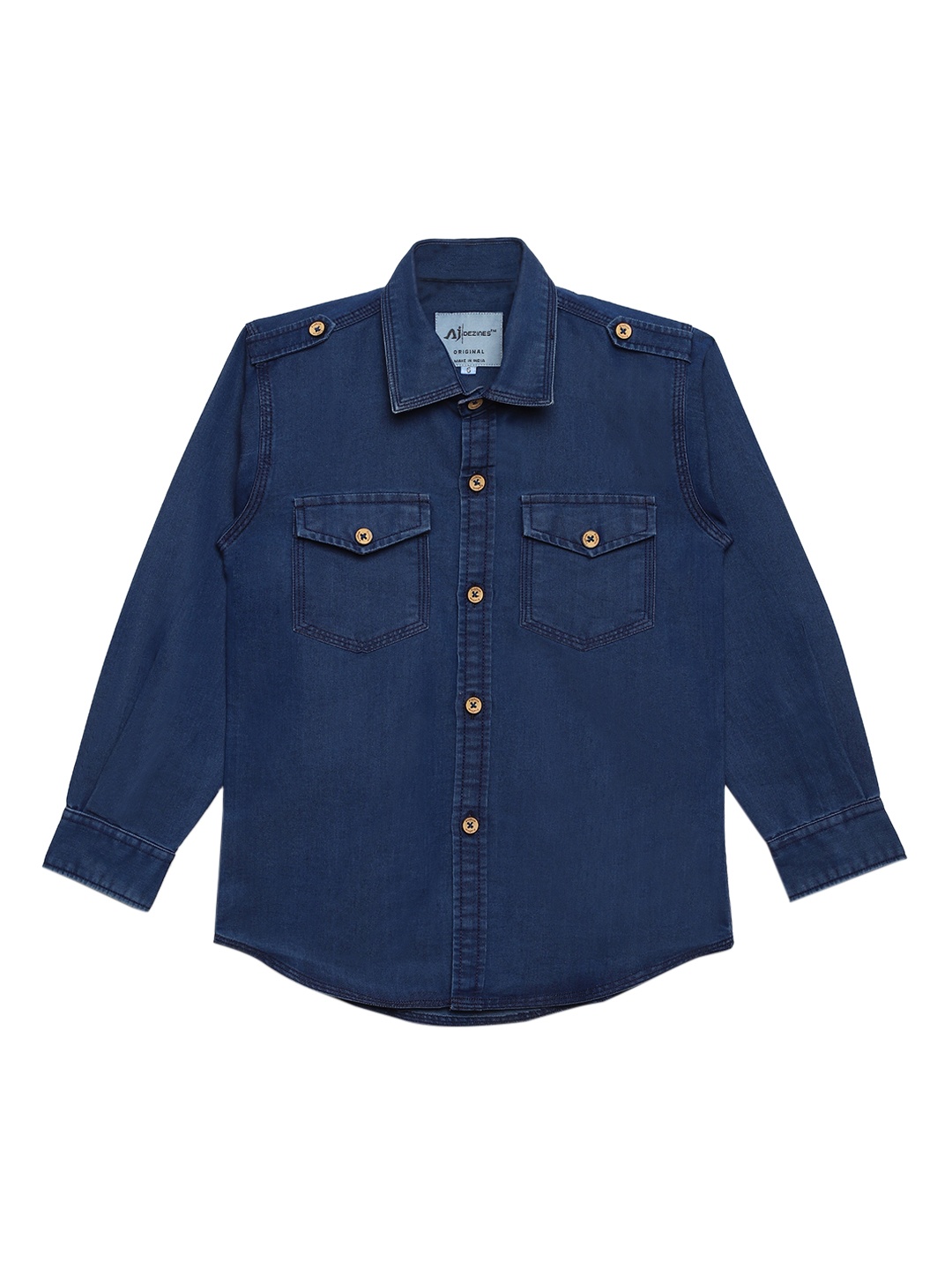 Aj DEZInES Boys Navy Blue Regular Fit Solid Casual Shirt