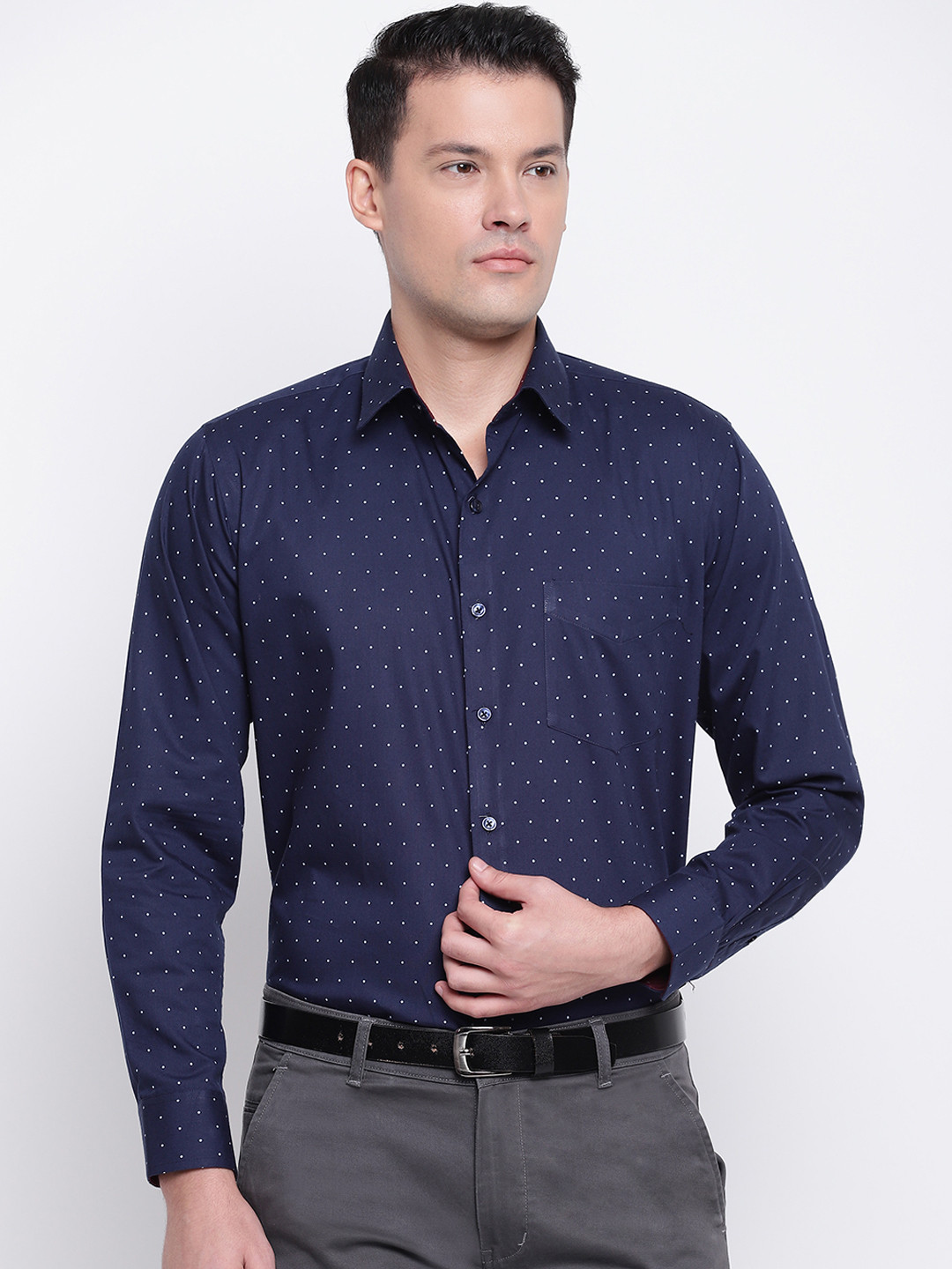 

Hancock Men Navy Blue Slim Fit Printed Formal Shirt