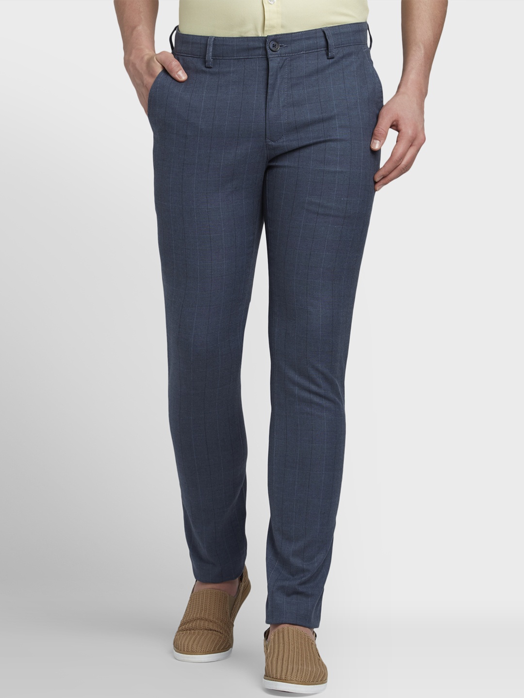 

ColorPlus Men Blue Regular Fit Checked Formal Trousers