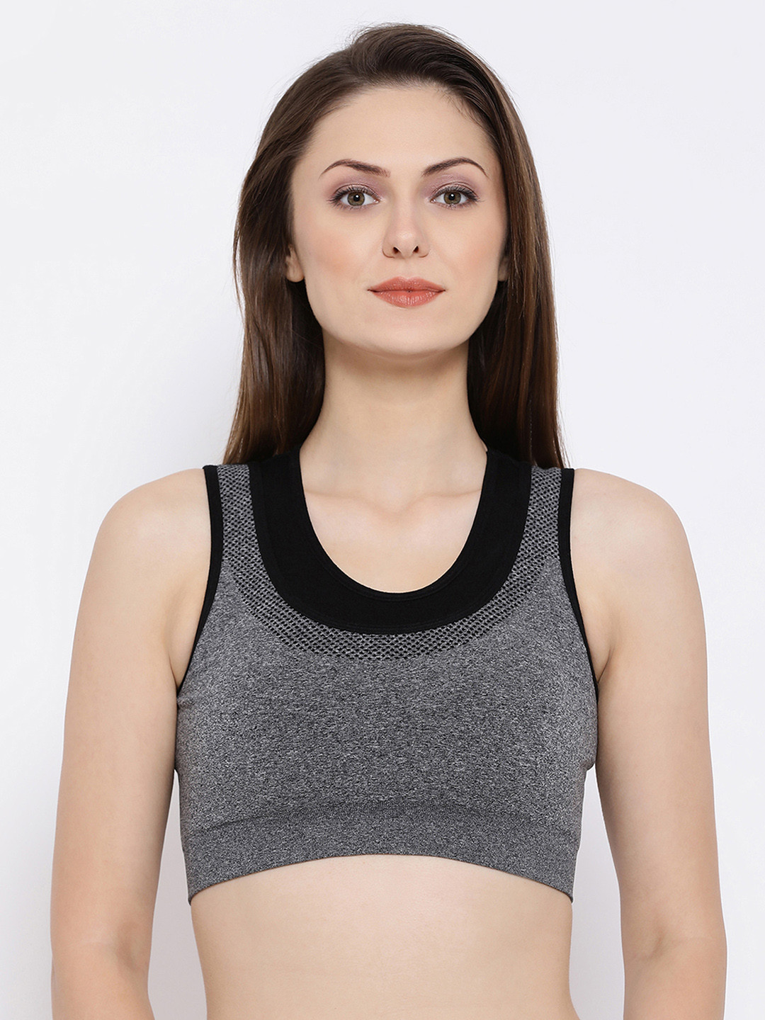 

Clovia Grey Padded Seamless Sports Bra With Racerback