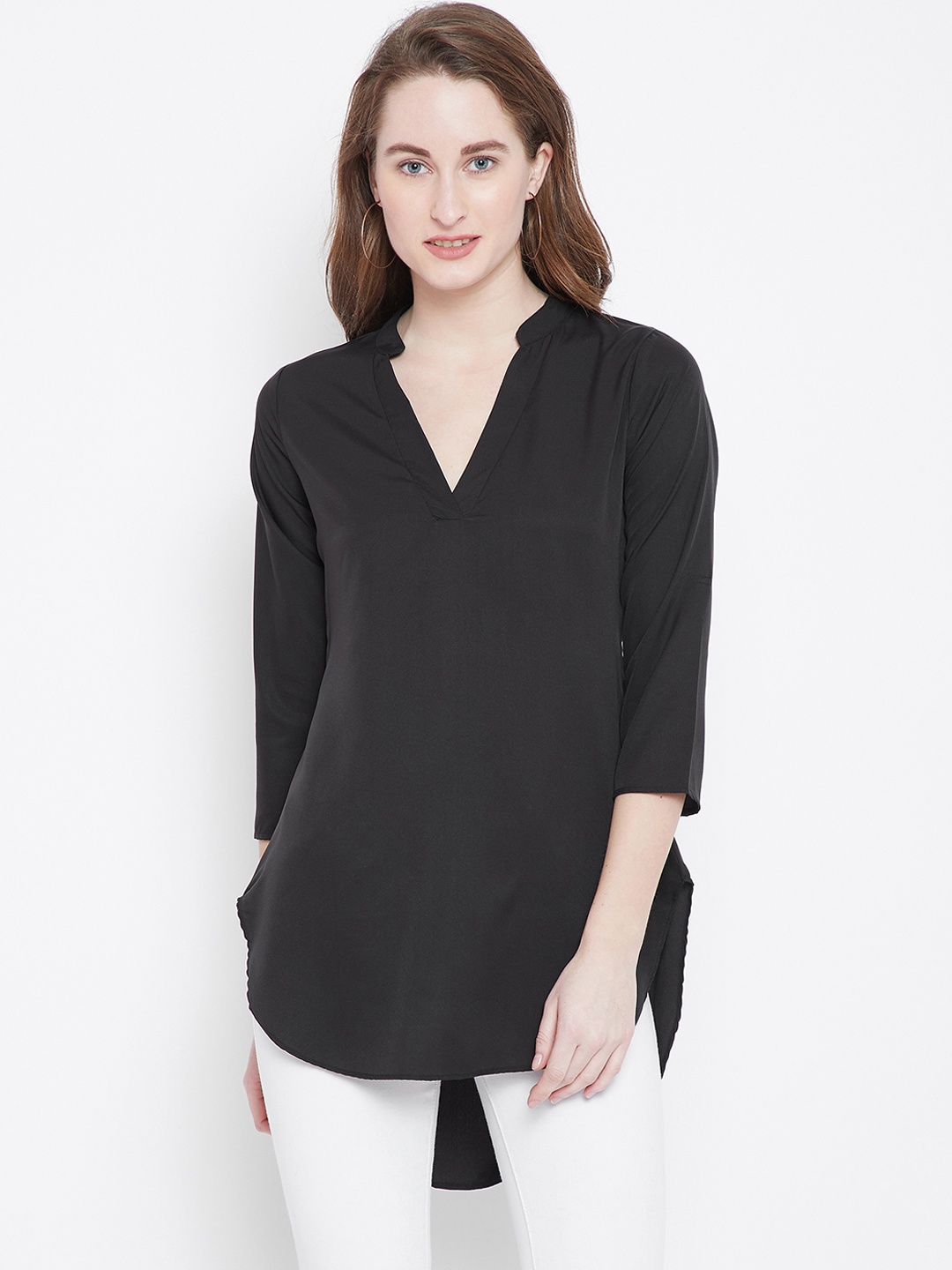

Berrylush Women Black Solid High-Low Top