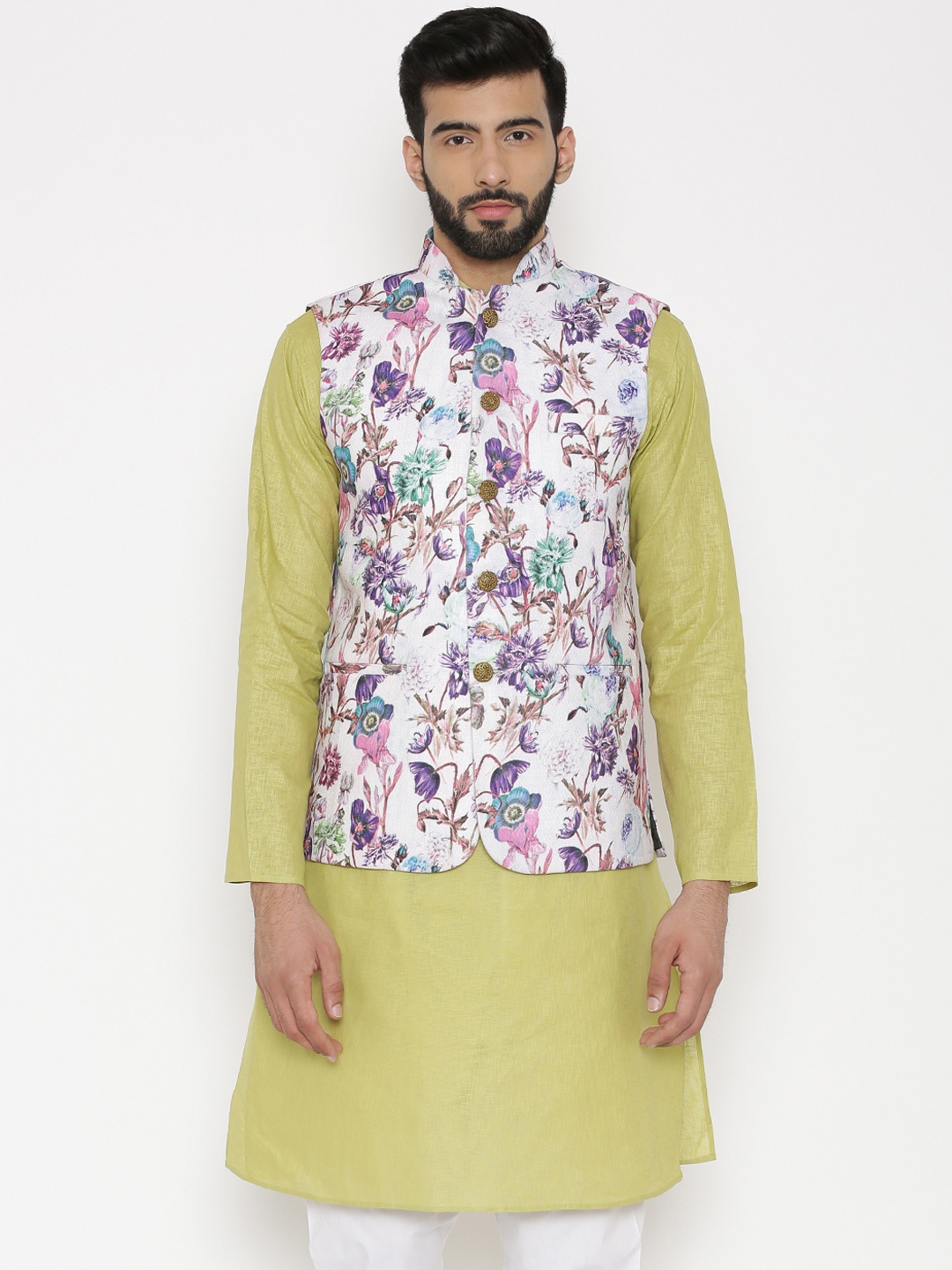 

Wintage Men Multicoloured Printed Woven Nehru Jacket, Multi