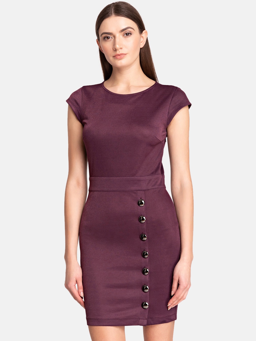 

Kazo Women Purple Solid Bodycon Dress