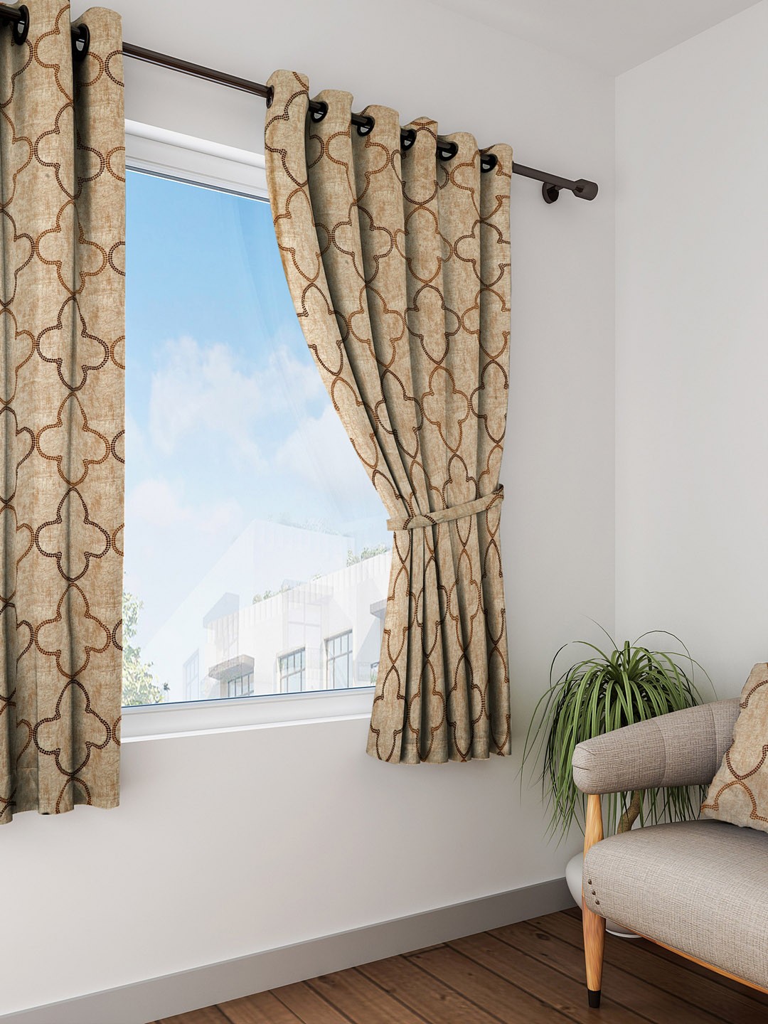 

Cortina Set of 2 Window Sheer Printed Curtains, Brown