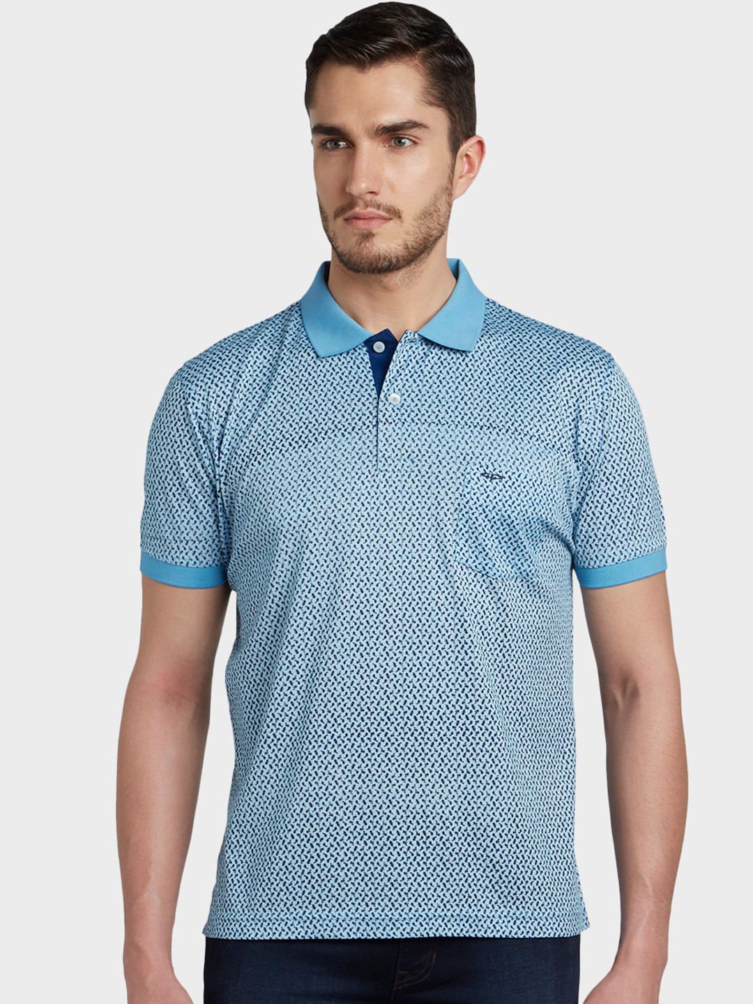 

ColorPlus Men Blue Floral Printed Polo Collar T-shirt