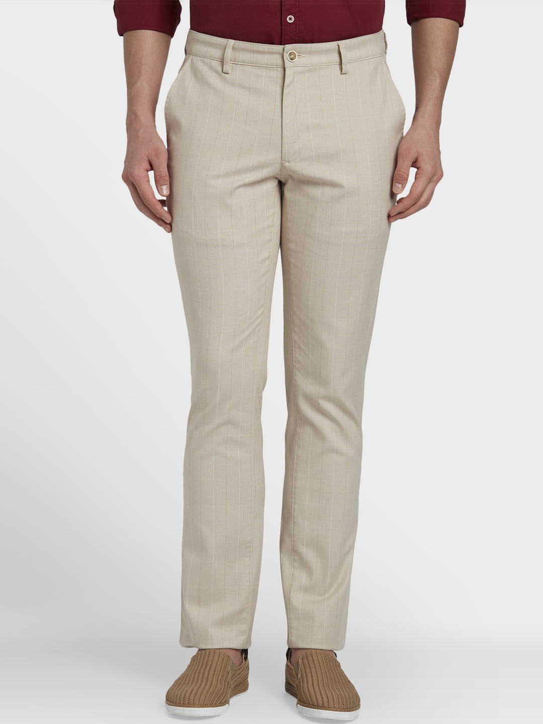 

ColorPlus Men Beige Regular Fit Solid Formal Trousers