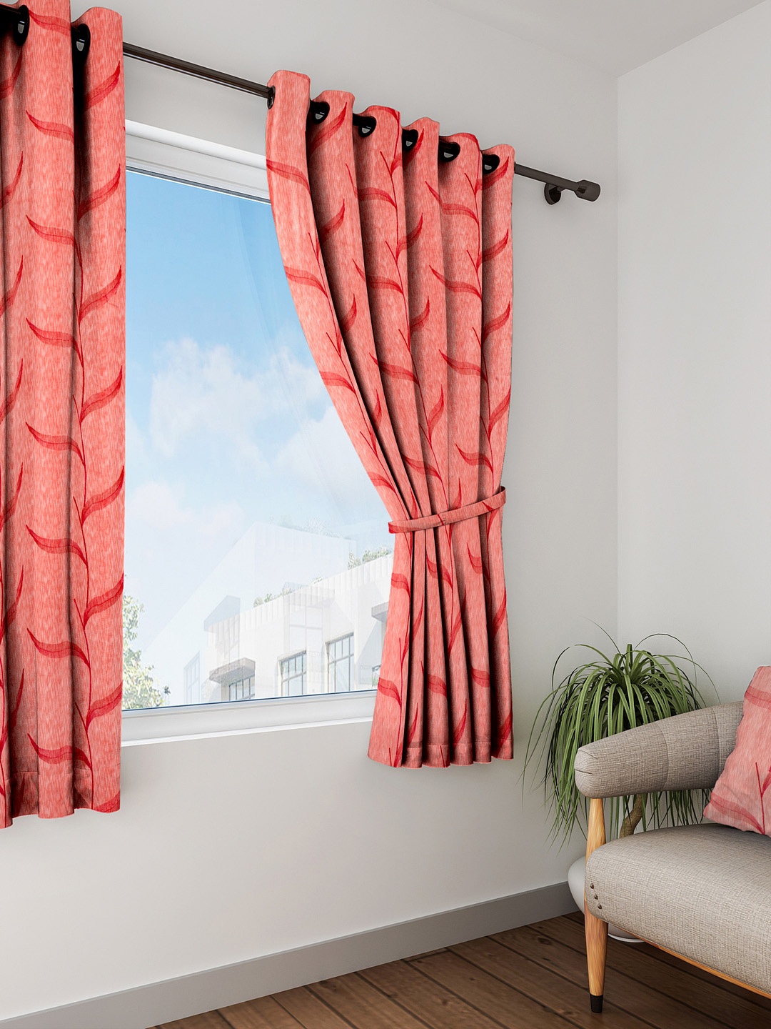

Cortina Set of 2 Window Sheer Printed Curtains, Red