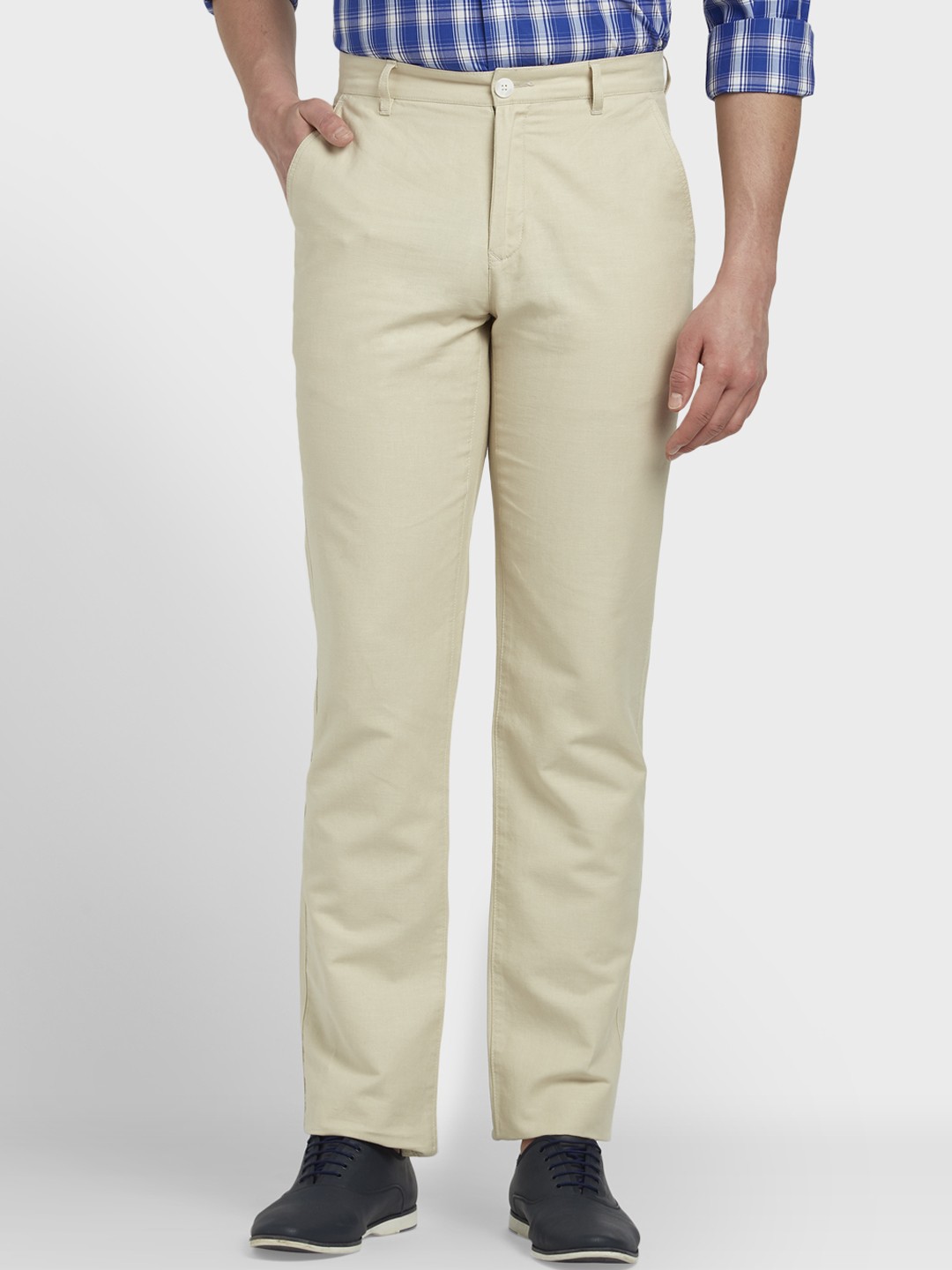 

ColorPlus Men Beige Tapered Fit Solid Regular Trousers