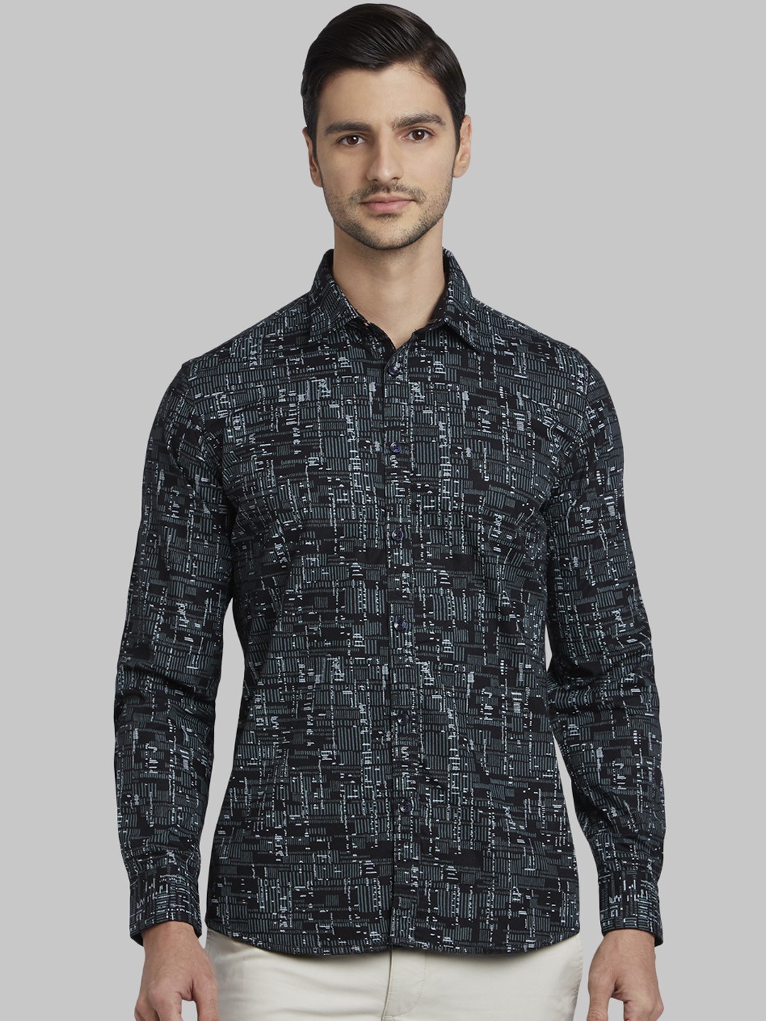 

Parx Men Black & Off-White Slim Fit Self Design Casual Shirt